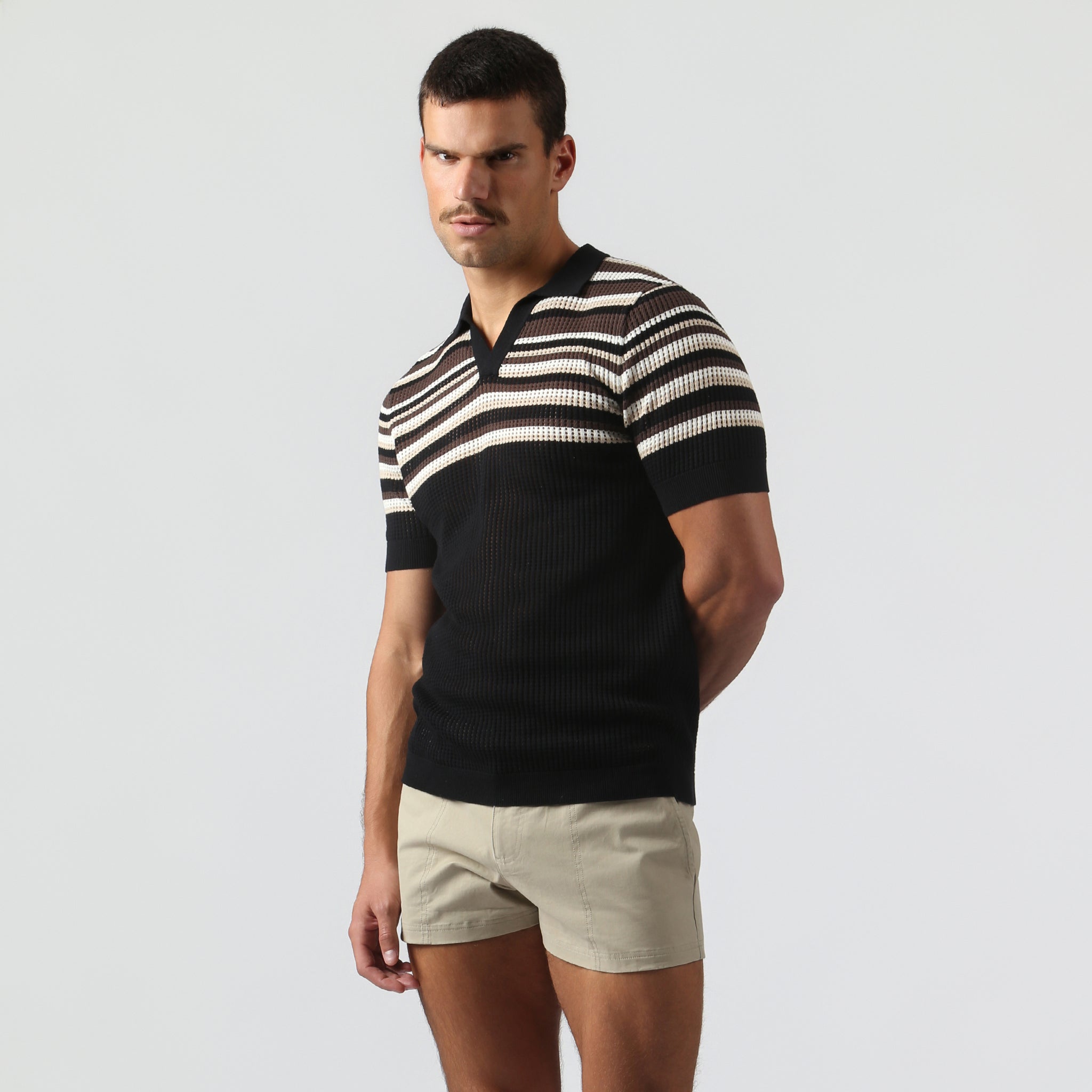 NEW- Black Tan Sismano Knit Polo