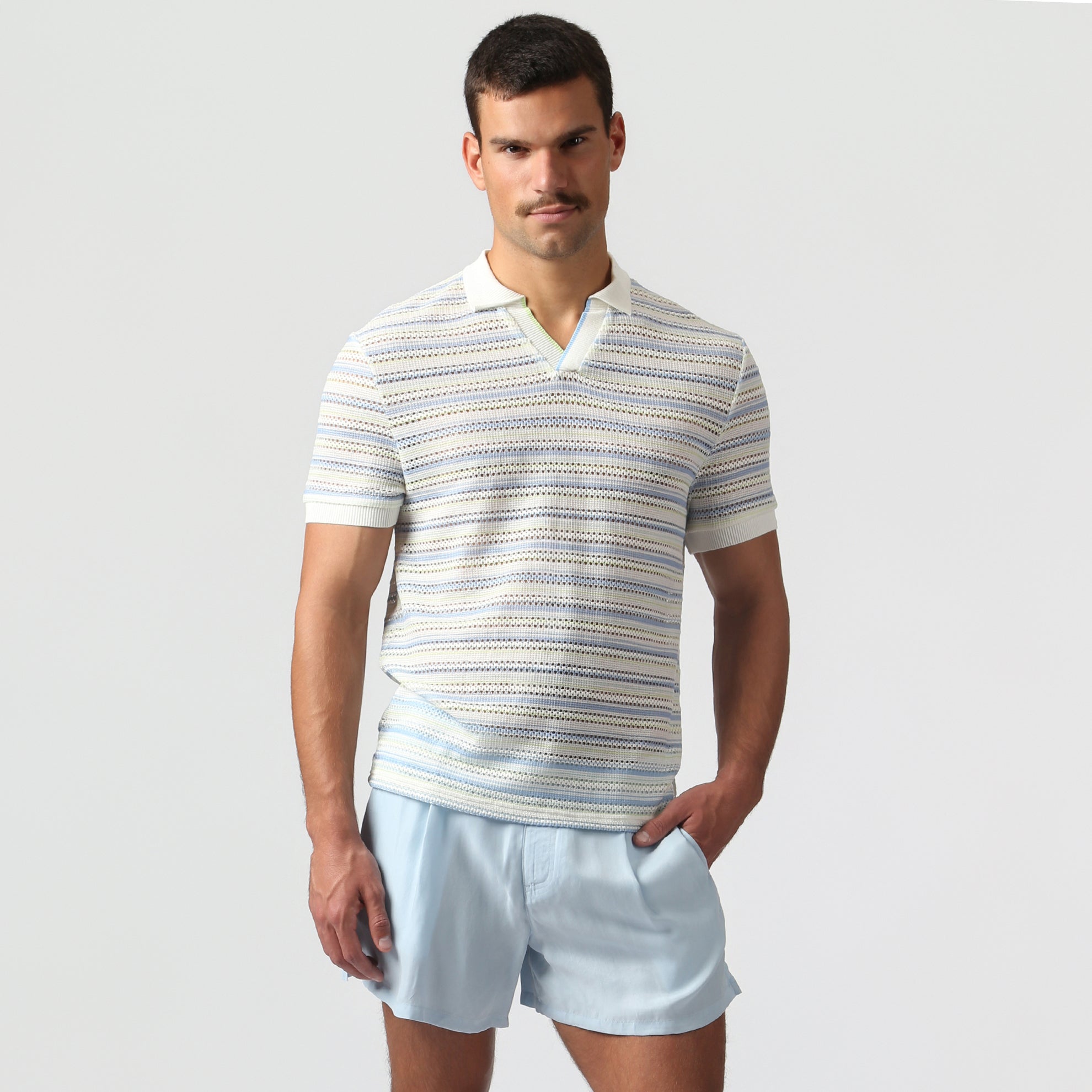 NEW- Ice Stripe Argento Knit Polo
