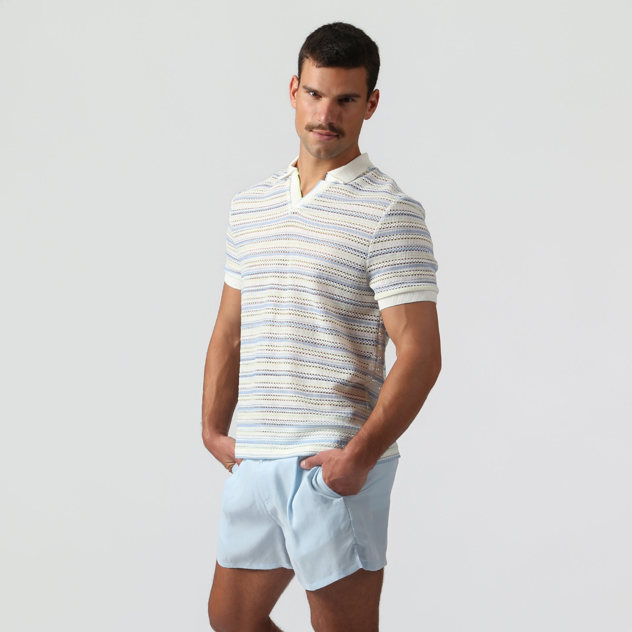 NEW- Ice Stripe Argento Knit Polo