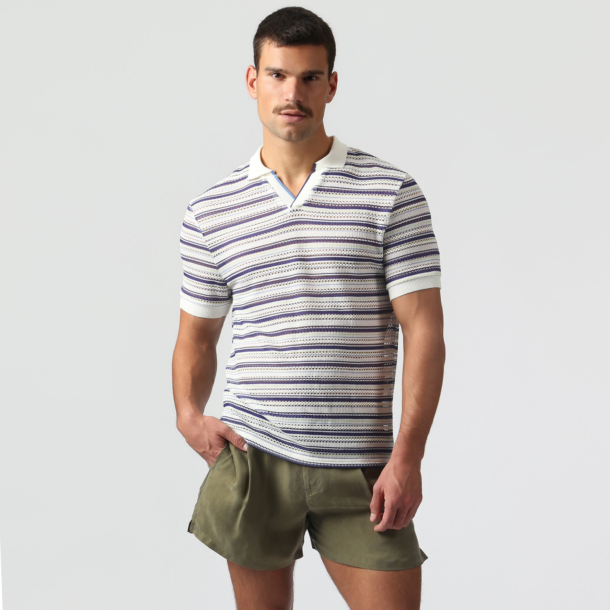 NEW- Marine Stripe Argento Knit Polo