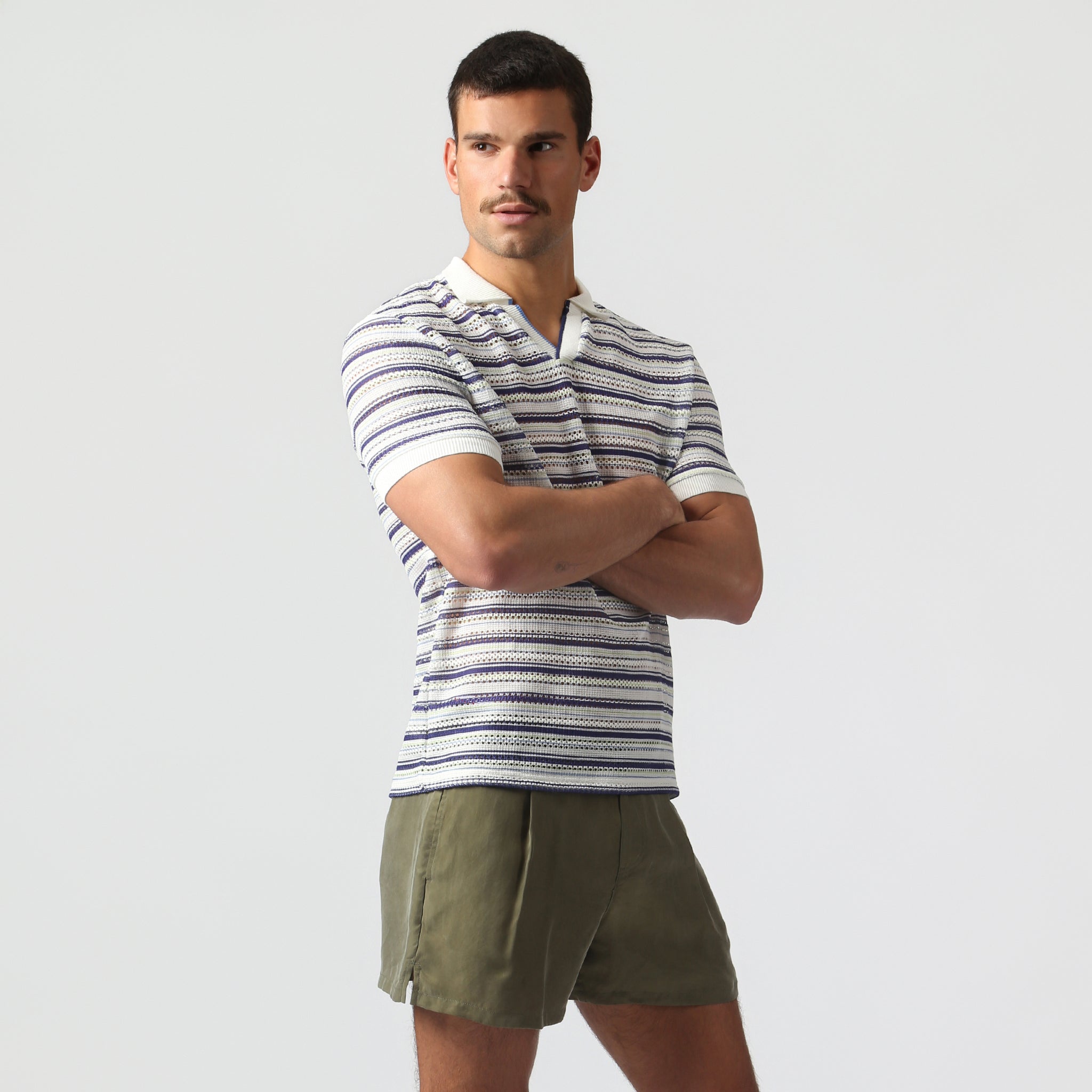 NEW- Marine Stripe Argento Knit Polo