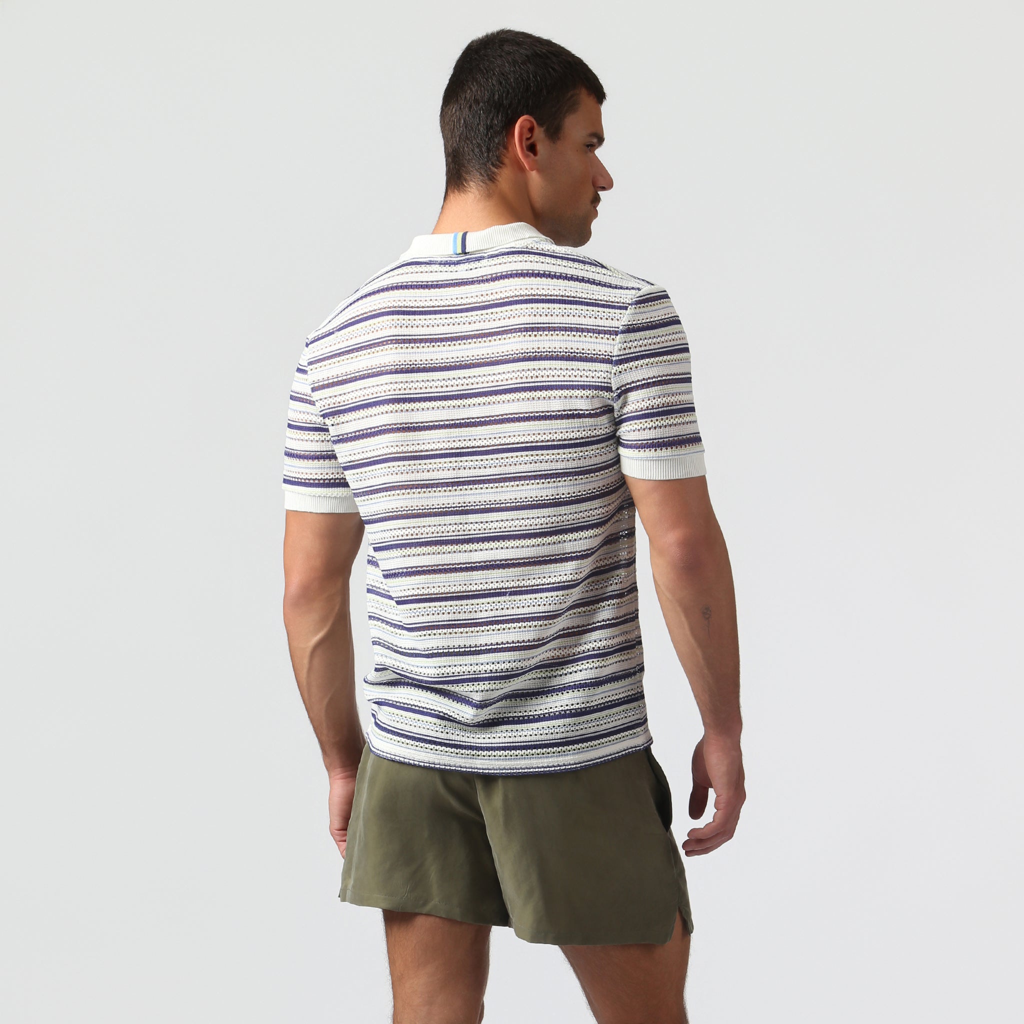 NEW- Marine Stripe Argento Knit Polo