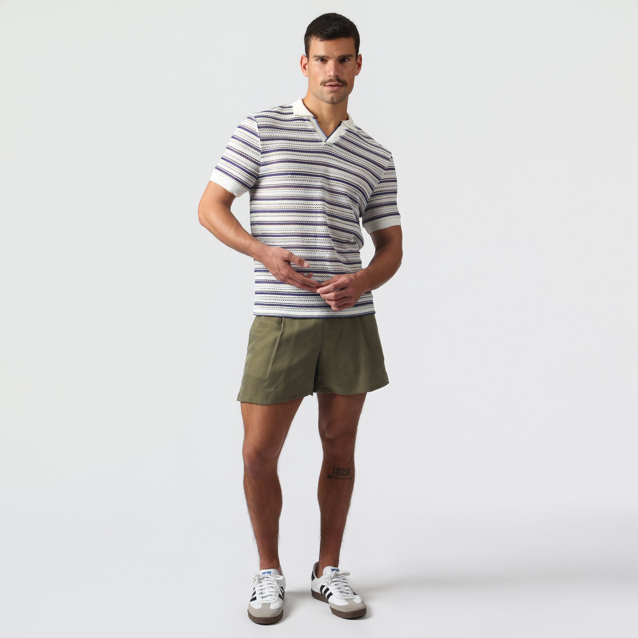 NEW- Marine Stripe Argento Knit Polo