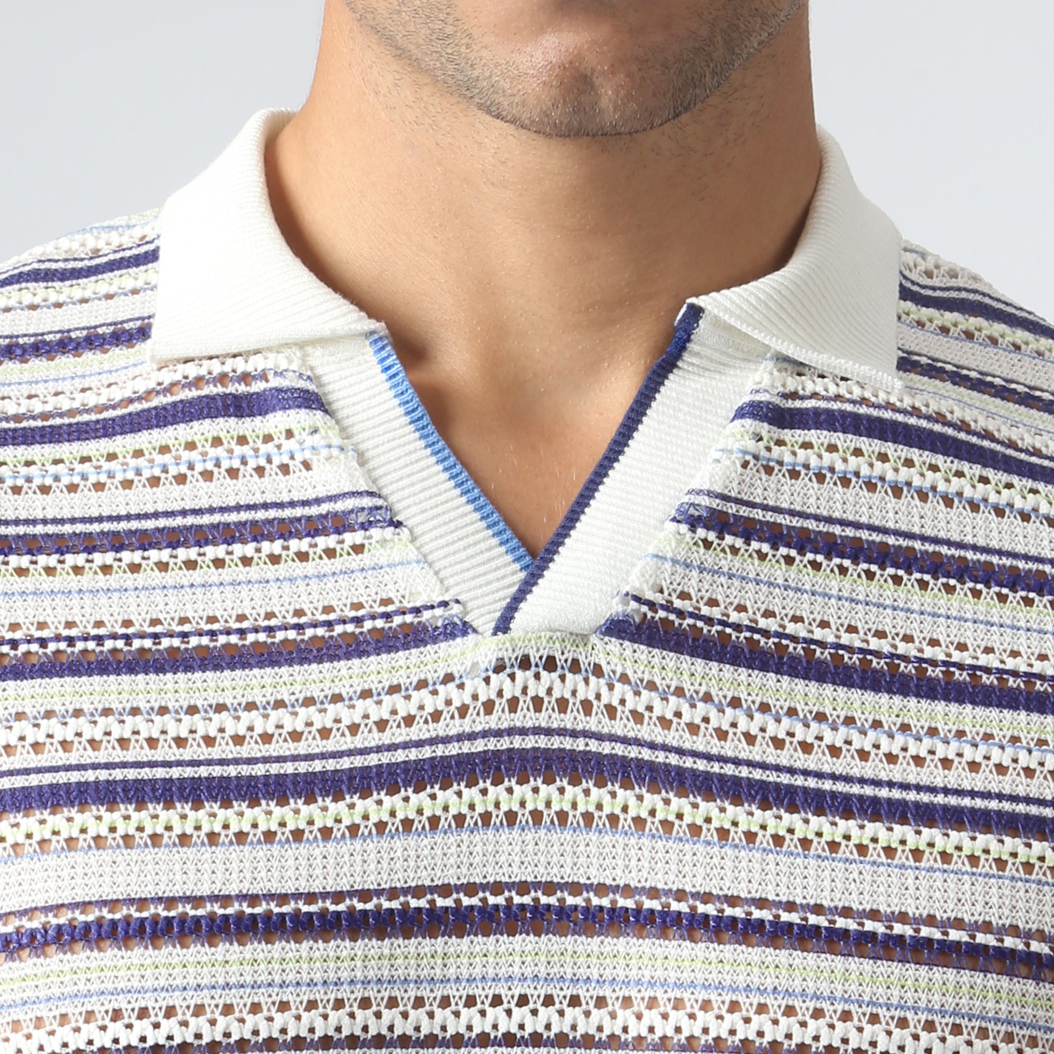 NEW- Marine Stripe Argento Knit Polo