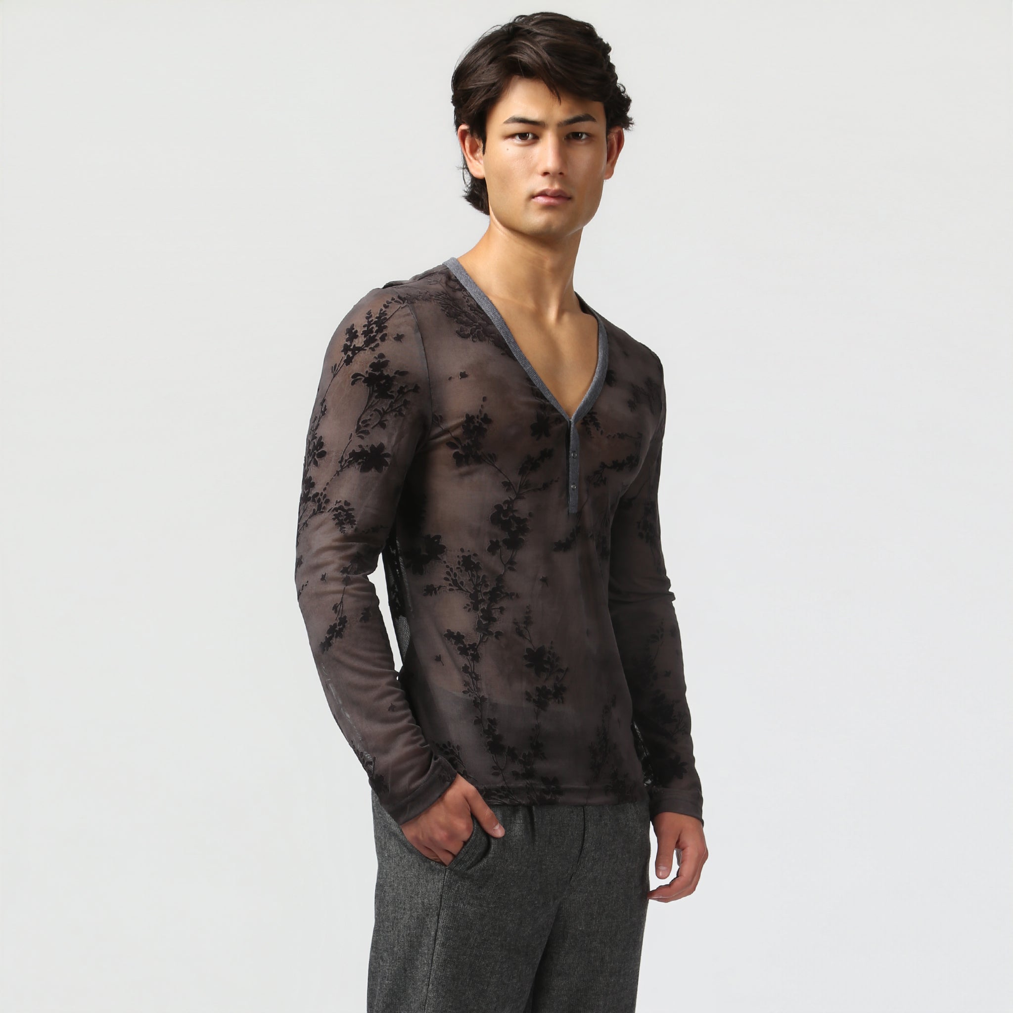 NEW- Charcoal Nocturne Mesh Henley