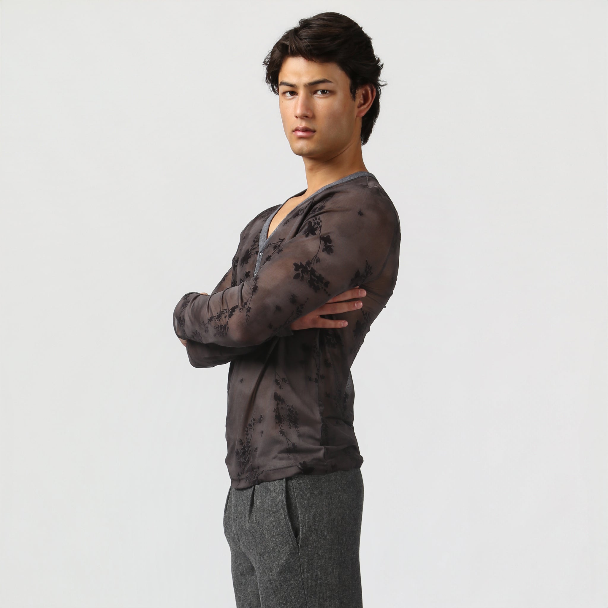 NEW- Charcoal Nocturne Mesh Henley