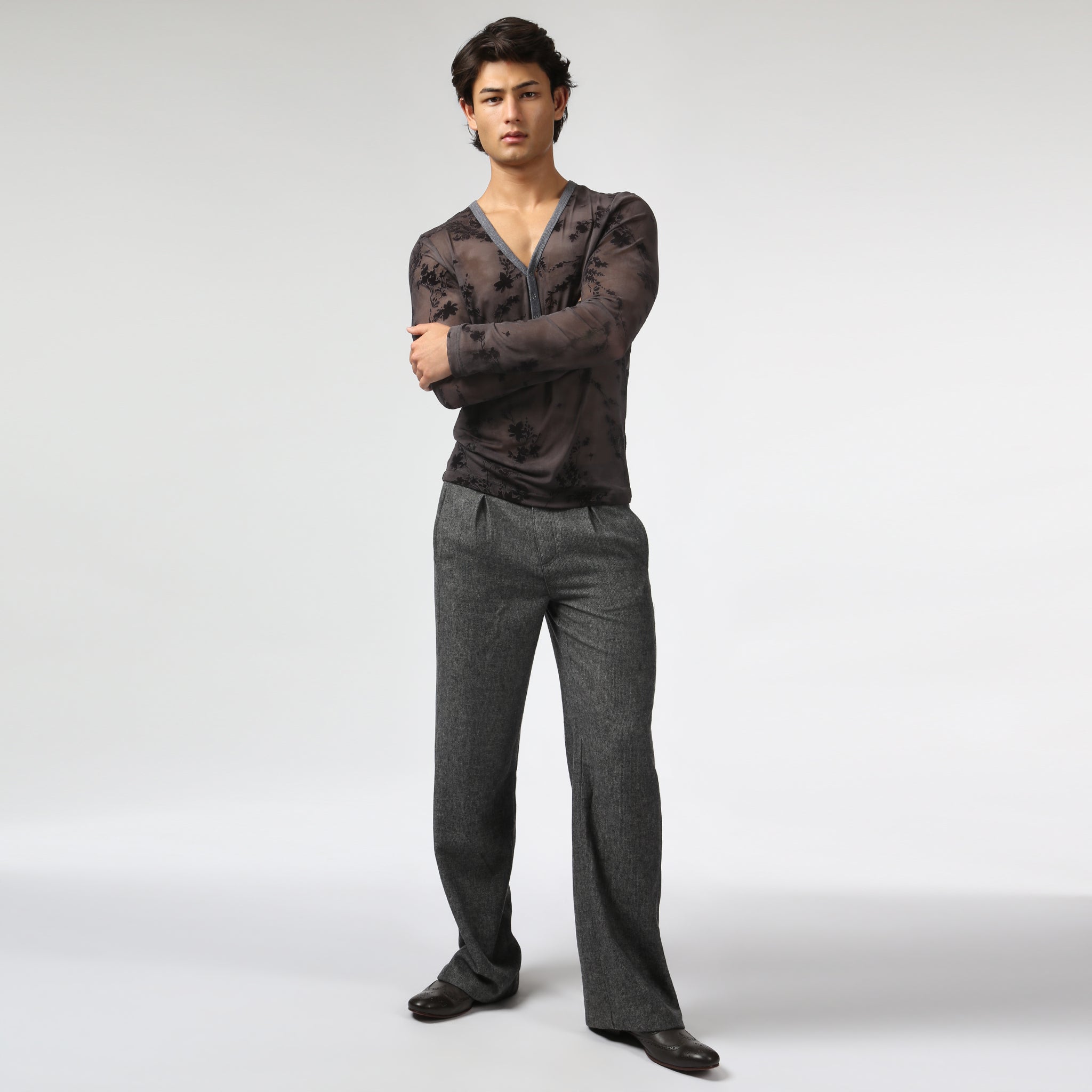 NEW- Charcoal Nocturne Mesh Henley
