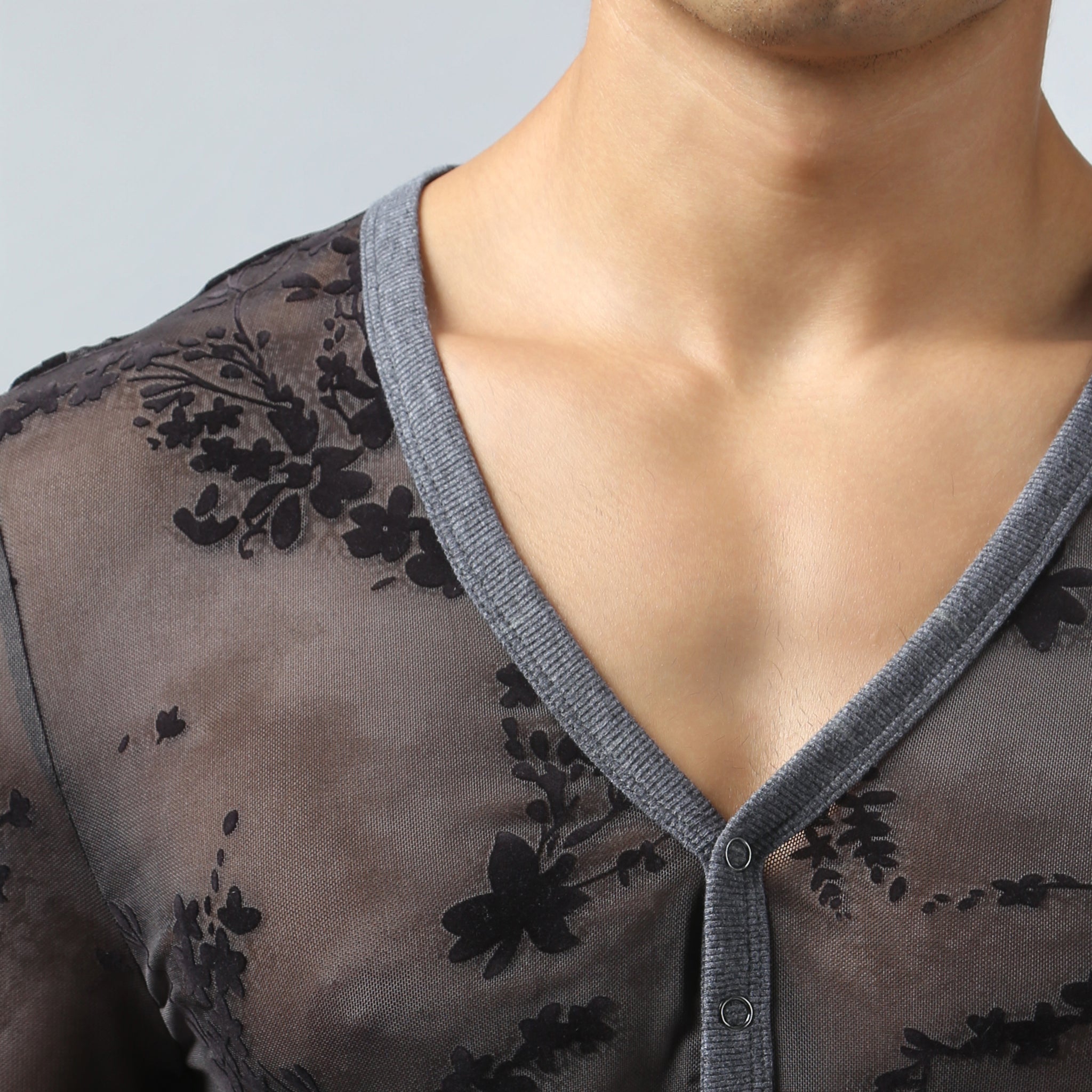 NEW- Charcoal Nocturne Mesh Henley