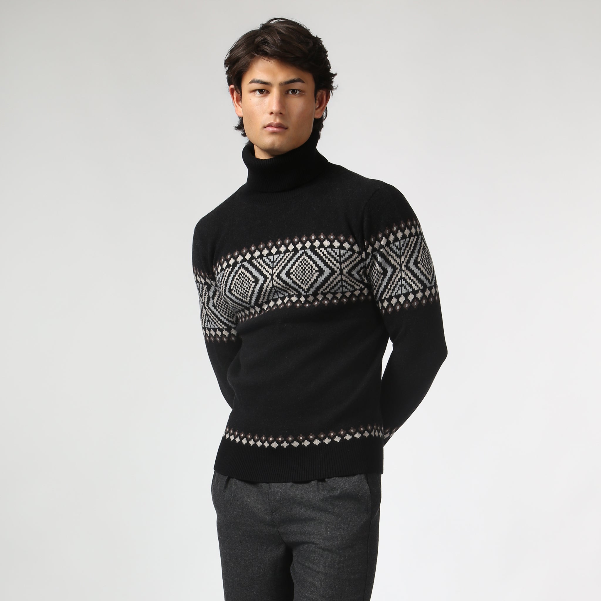 FULLY RESTOCKED- Black Fair Isle Knit Turtle Neck