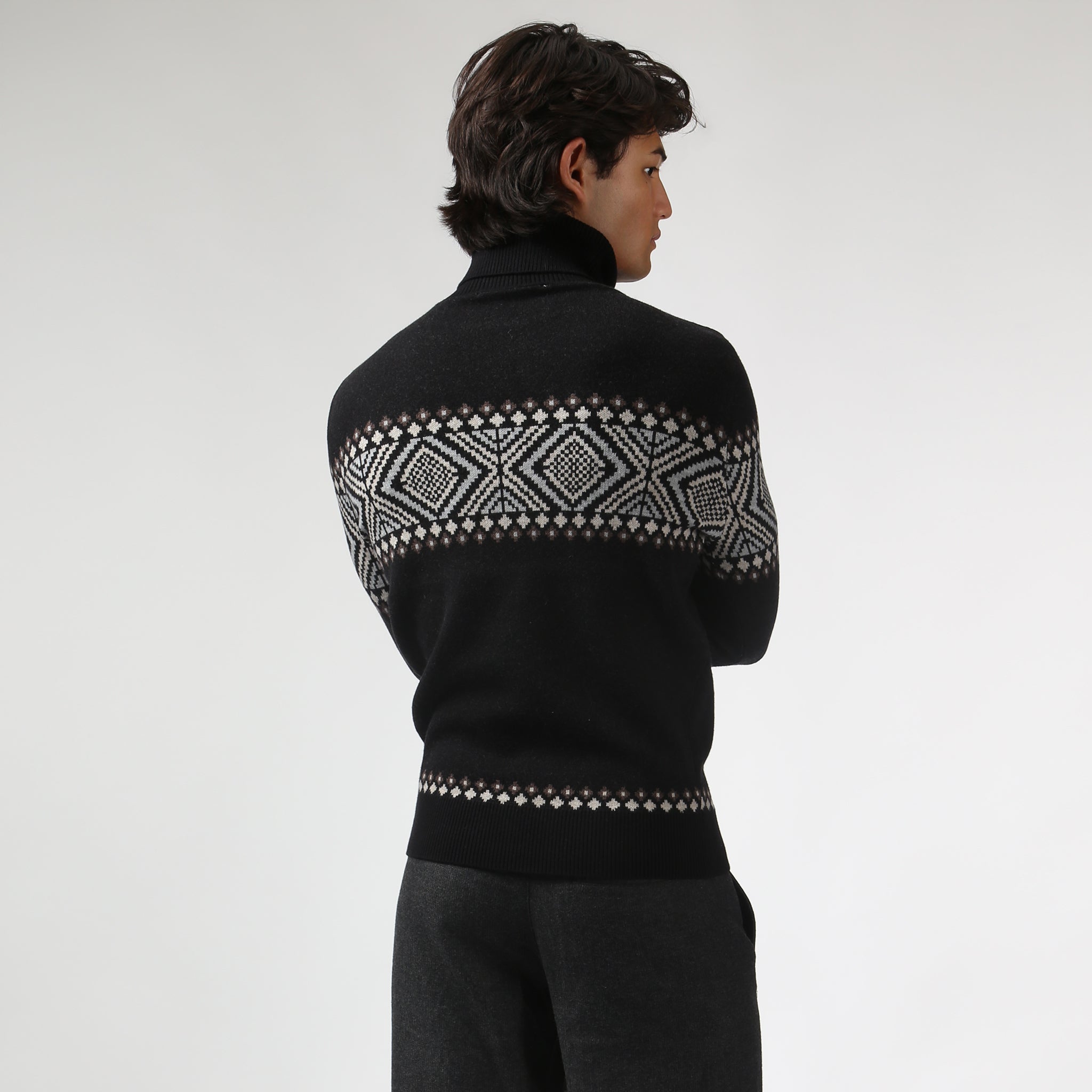 FULLY RESTOCKED- Black Fair Isle Knit Turtle Neck