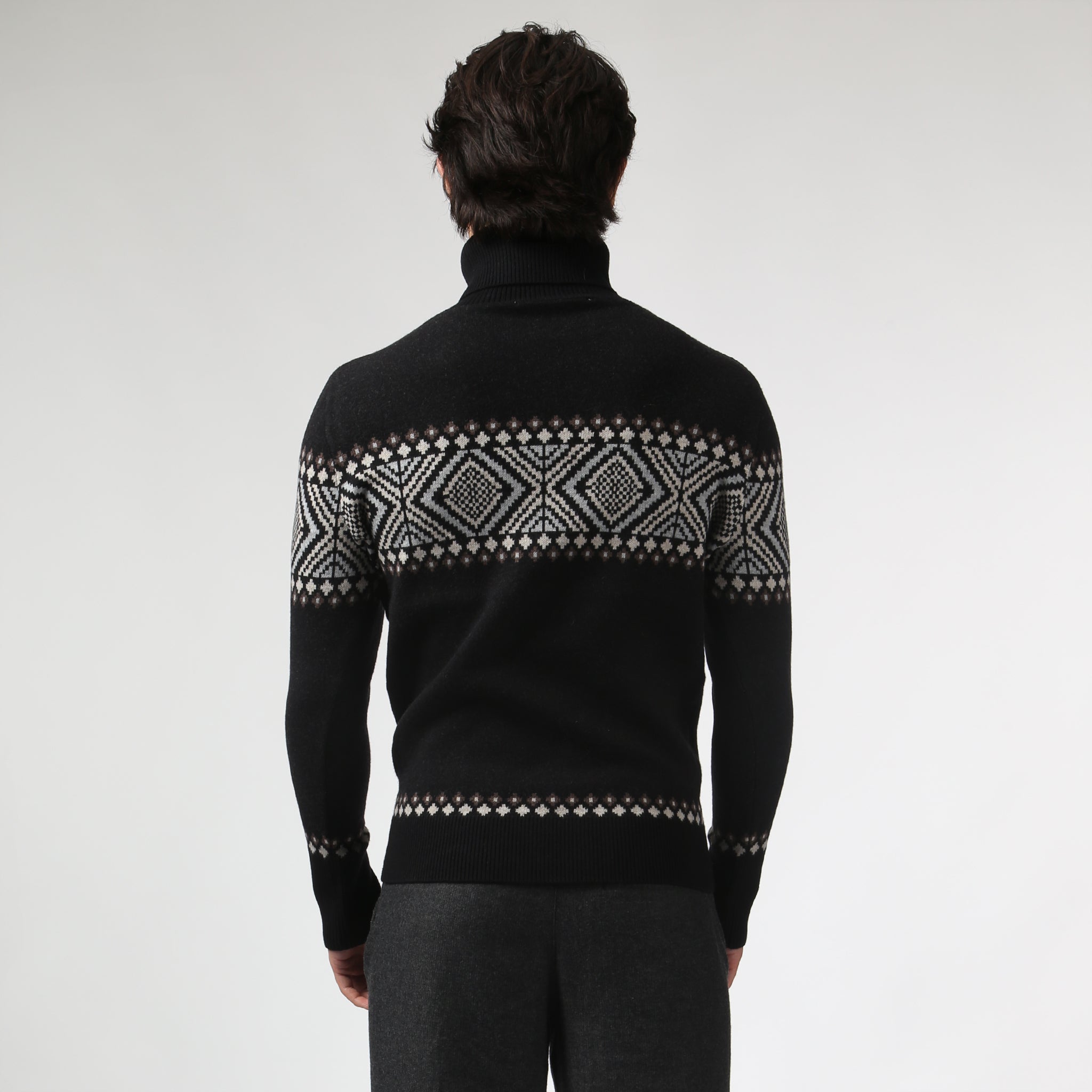 FULLY RESTOCKED- Black Fair Isle Knit Turtle Neck