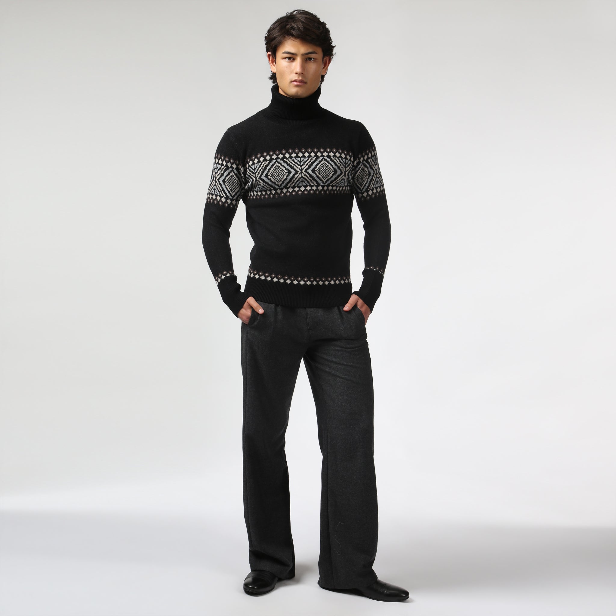 FULLY RESTOCKED- Black Fair Isle Knit Turtle Neck