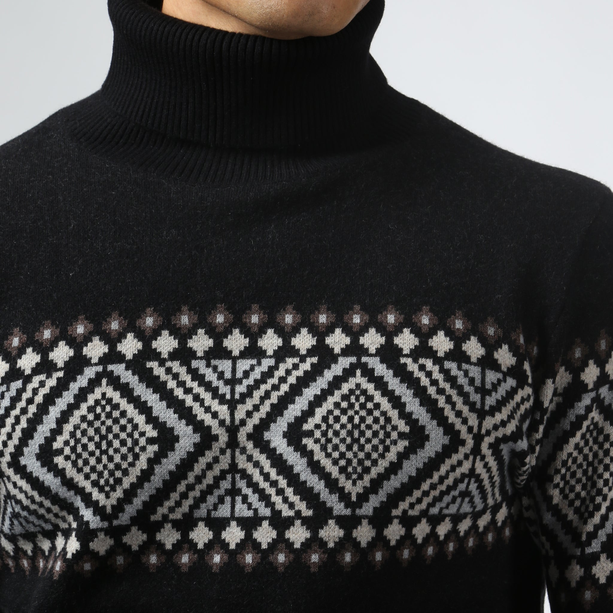 FULLY RESTOCKED- Black Fair Isle Knit Turtle Neck