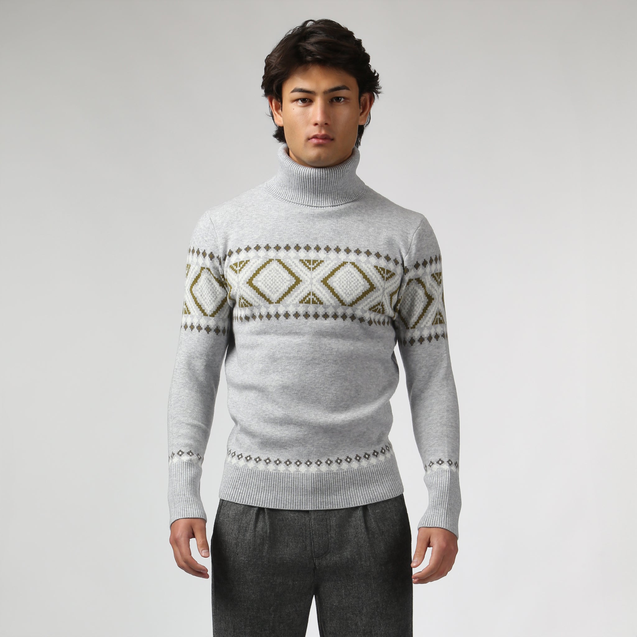 NEW- Ice Grey Fair Isle Knit Turtle Neck