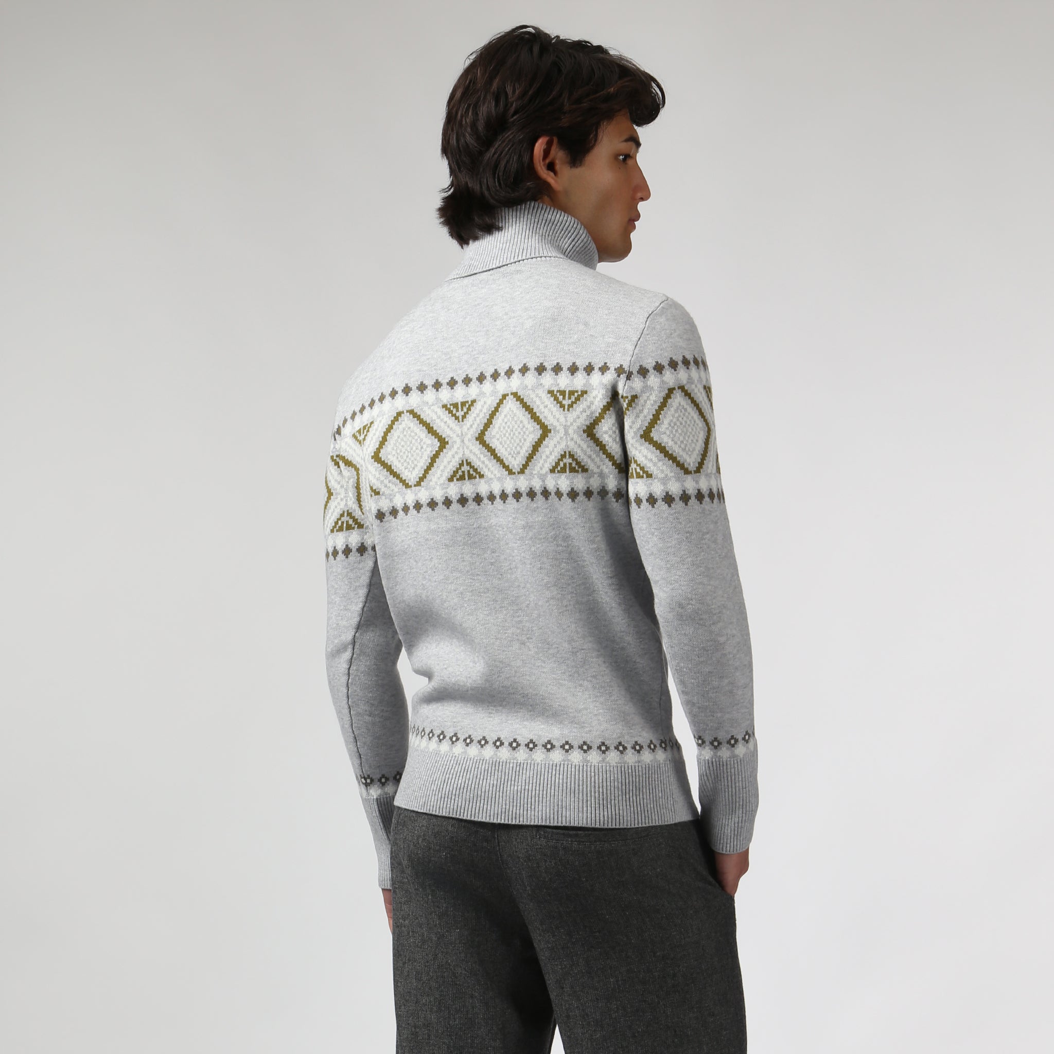 NEW- Ice Grey Fair Isle Knit Turtle Neck