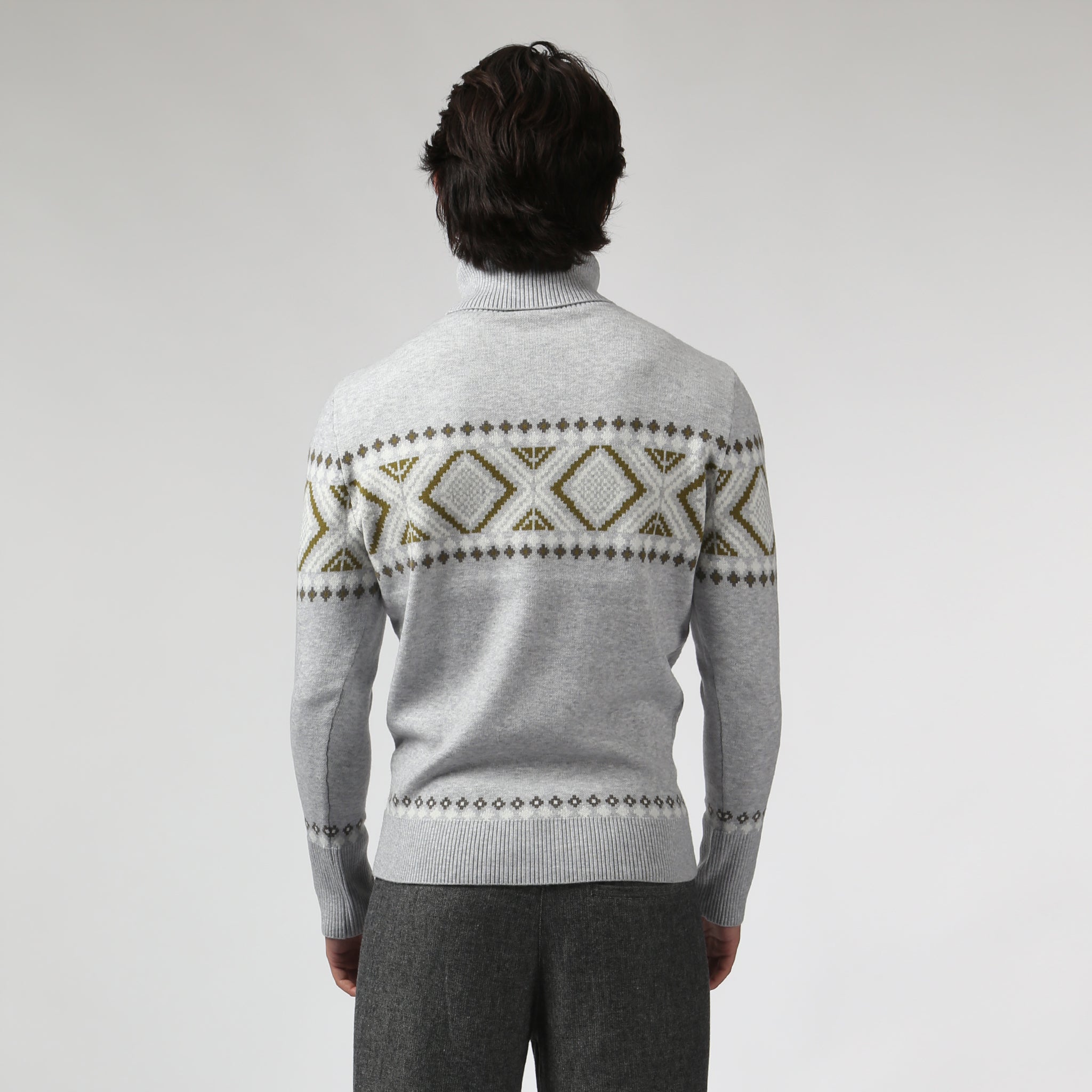 NEW- Ice Grey Fair Isle Knit Turtle Neck