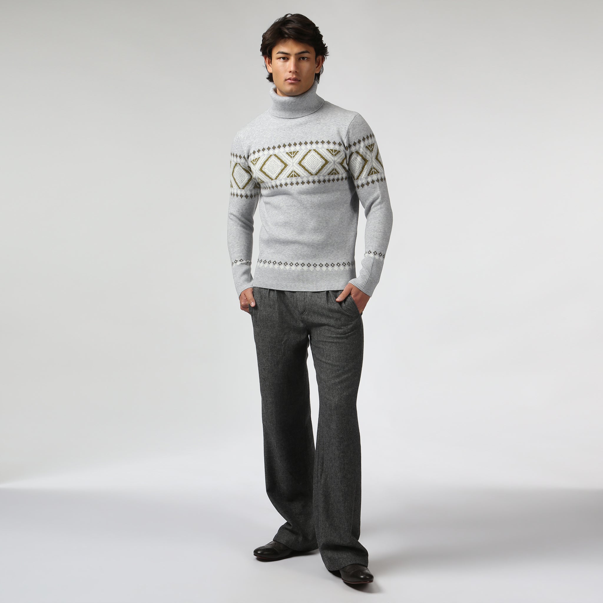 NEW- Ice Grey Fair Isle Knit Turtle Neck