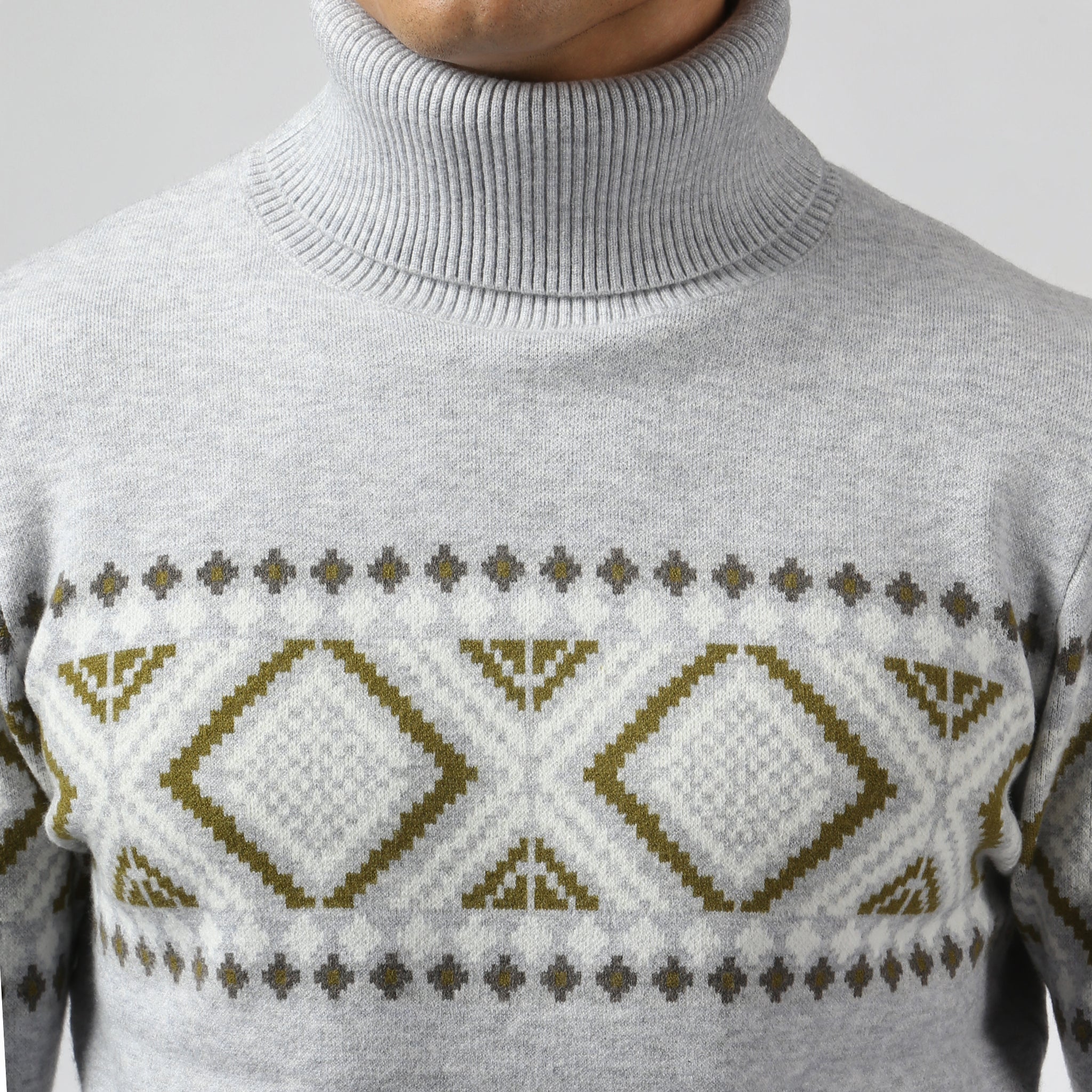 NEW- Ice Grey Fair Isle Knit Turtle Neck