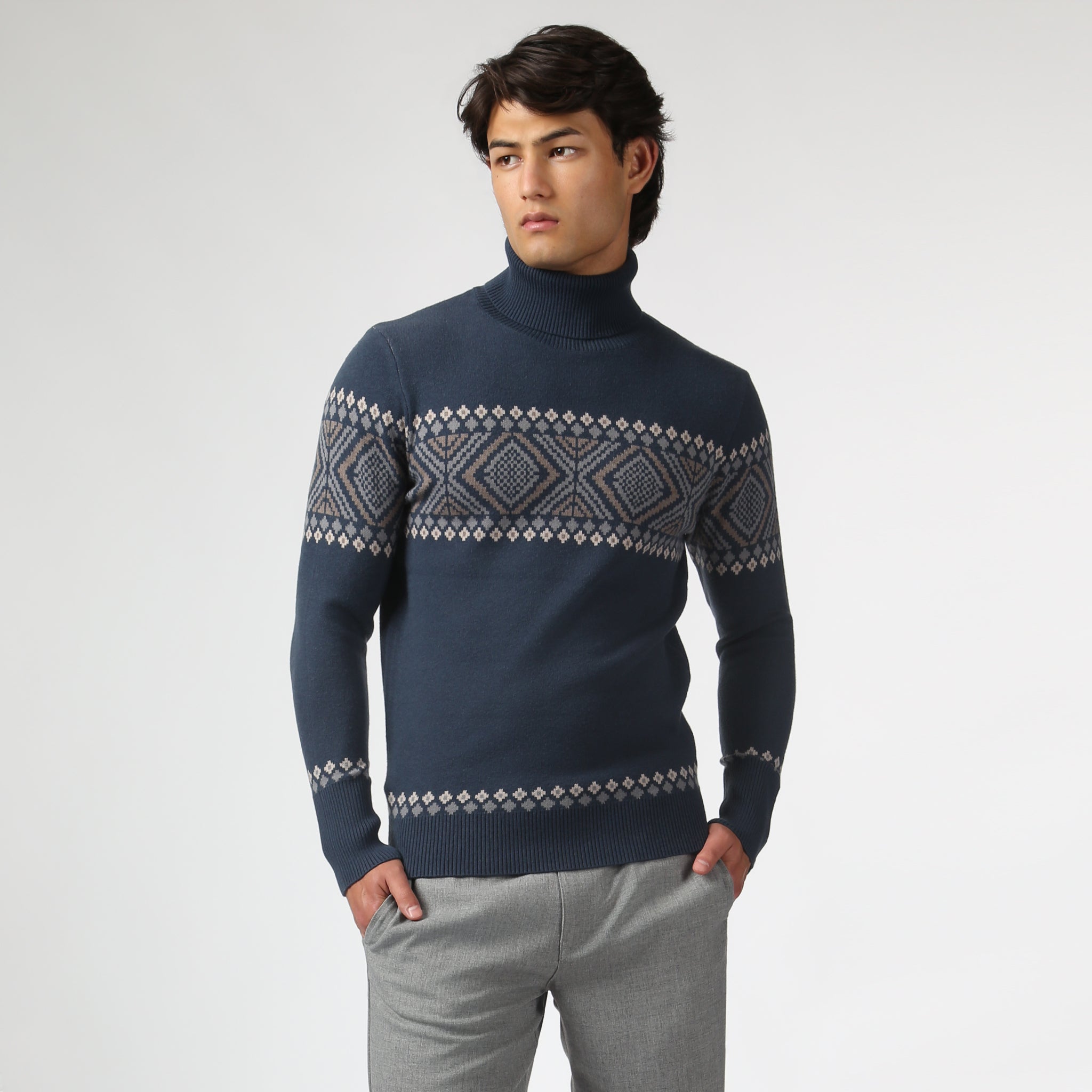 NEW- Navy Fair Isle Knit Turtle Neck