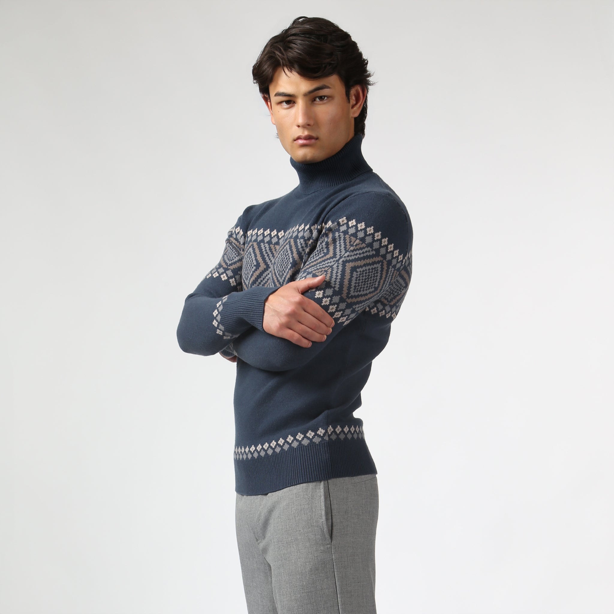 NEW- Navy Fair Isle Knit Turtle Neck