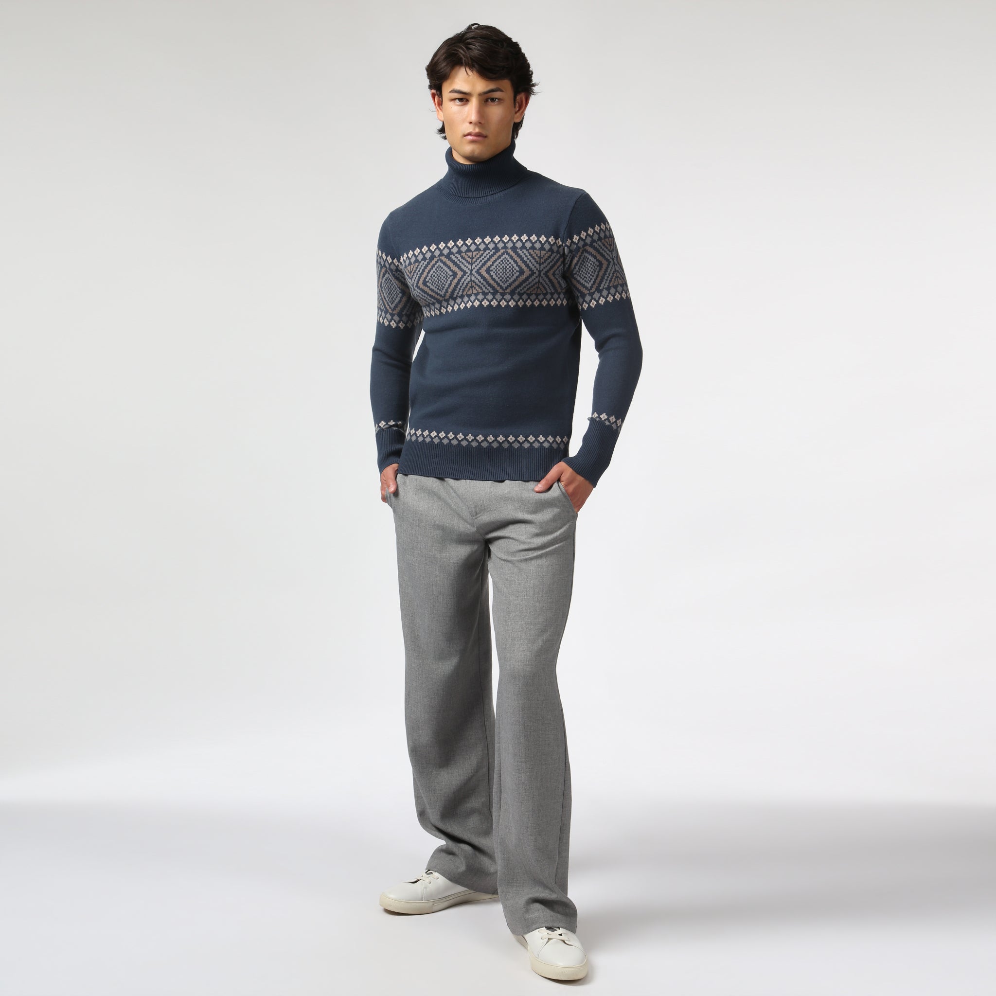 NEW- Navy Fair Isle Knit Turtle Neck
