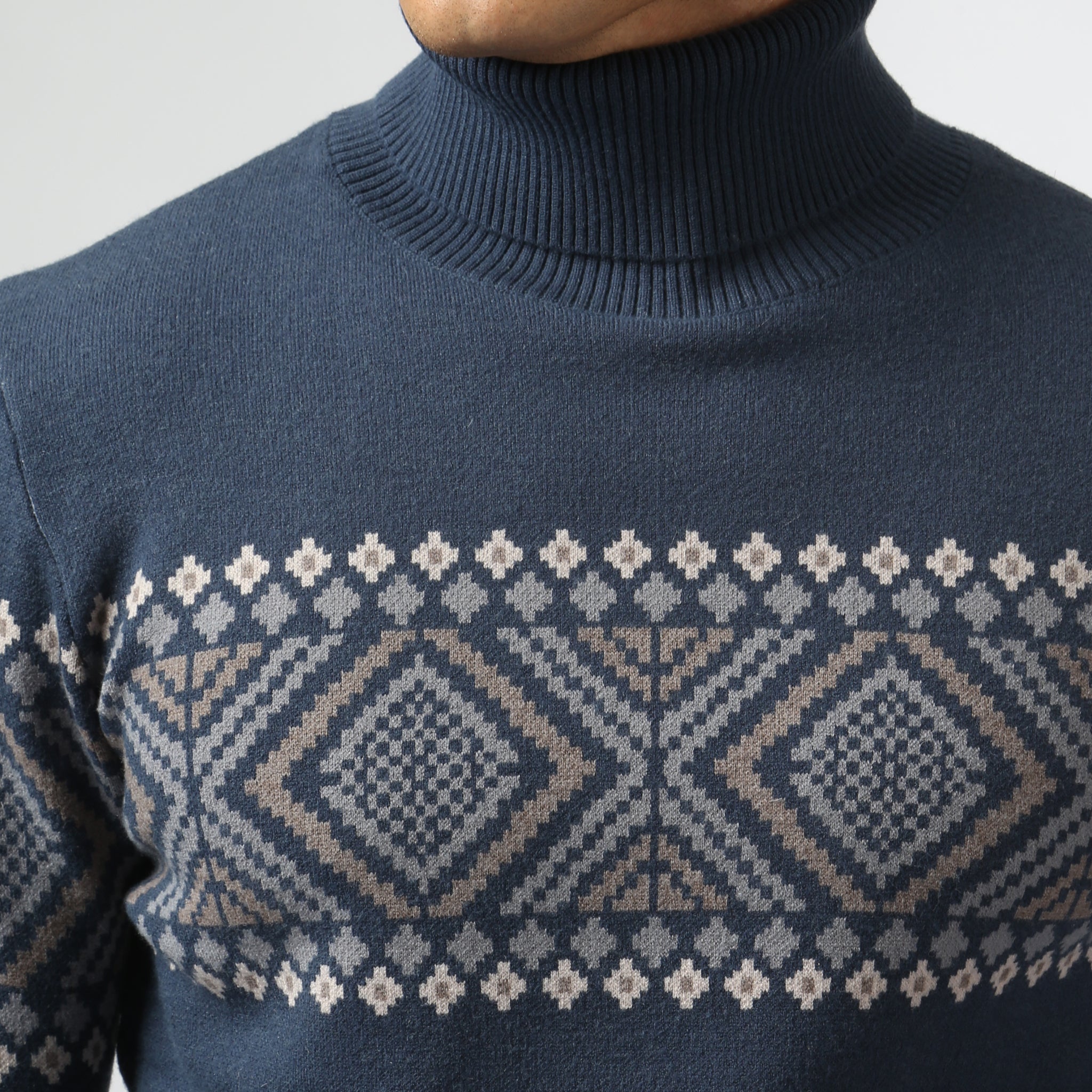NEW- Navy Fair Isle Knit Turtle Neck