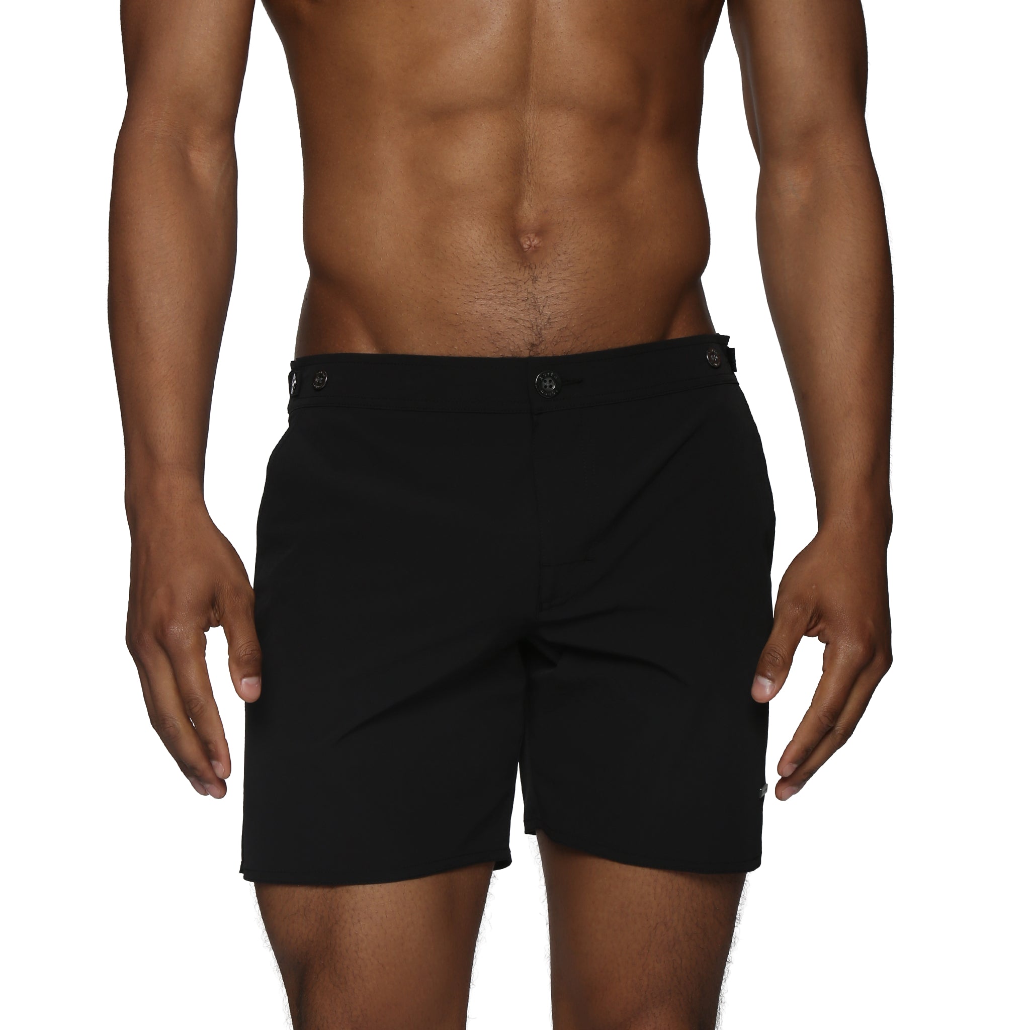 Black 6" Catalonia Solid Stretch Swim Short - Parke & Ronen