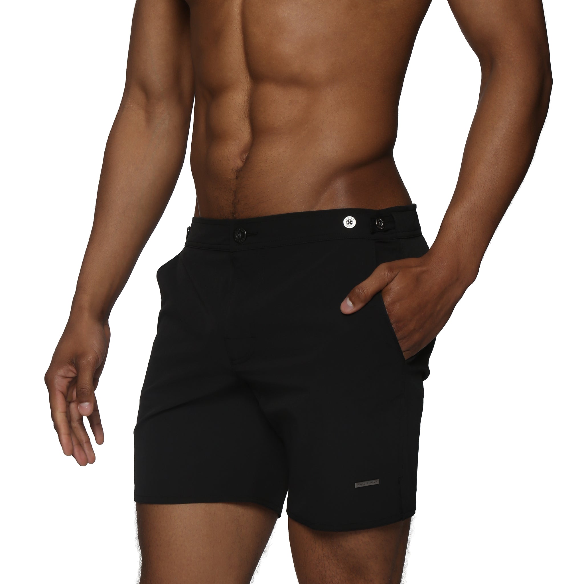 Black 6" Catalonia Solid Stretch Swim Short - Parke & Ronen