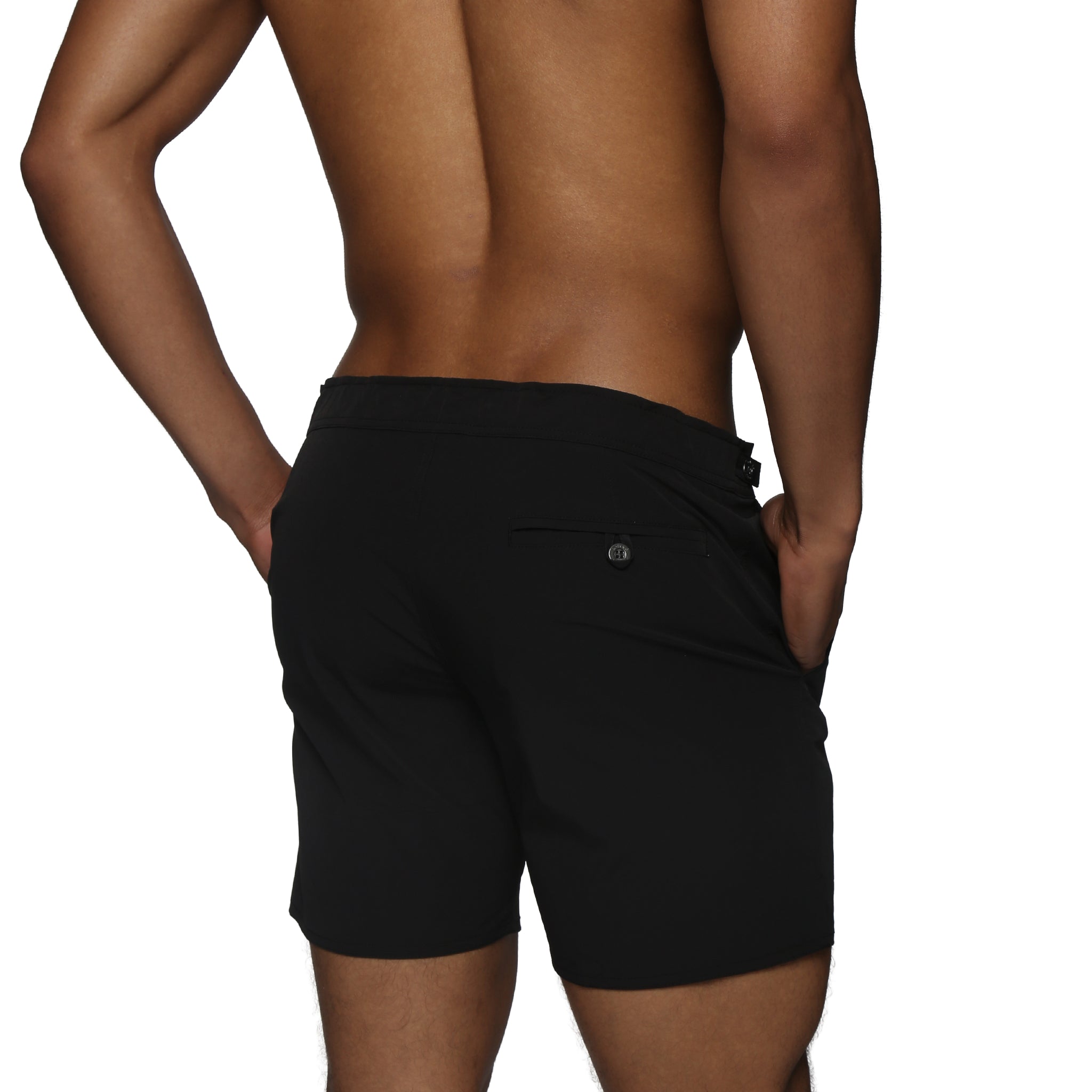 Black 6" Catalonia Solid Stretch Swim Short - Parke & Ronen