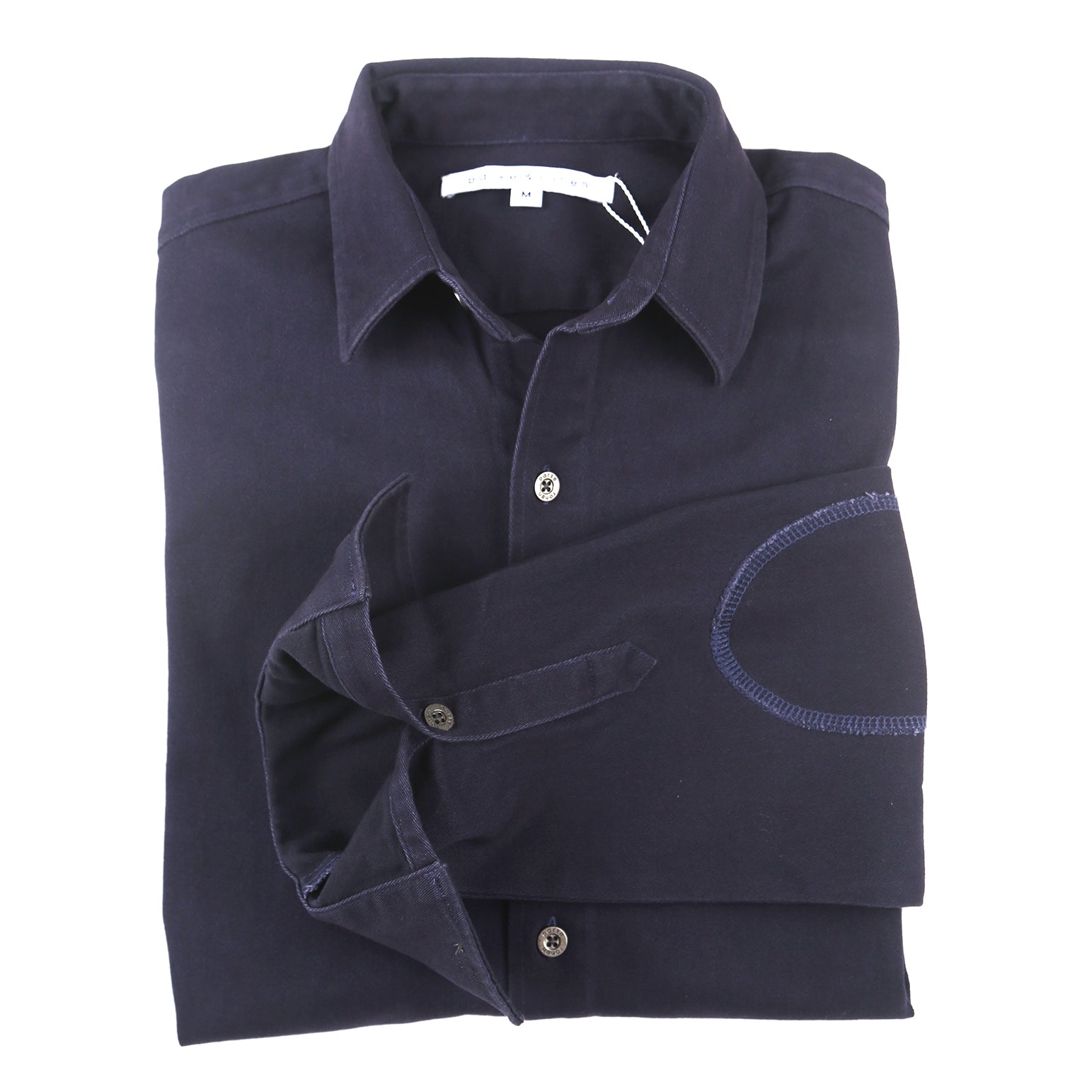SAVE 70%- Vintage Washed Dark Denim Blue Stretch Twill Shirt
