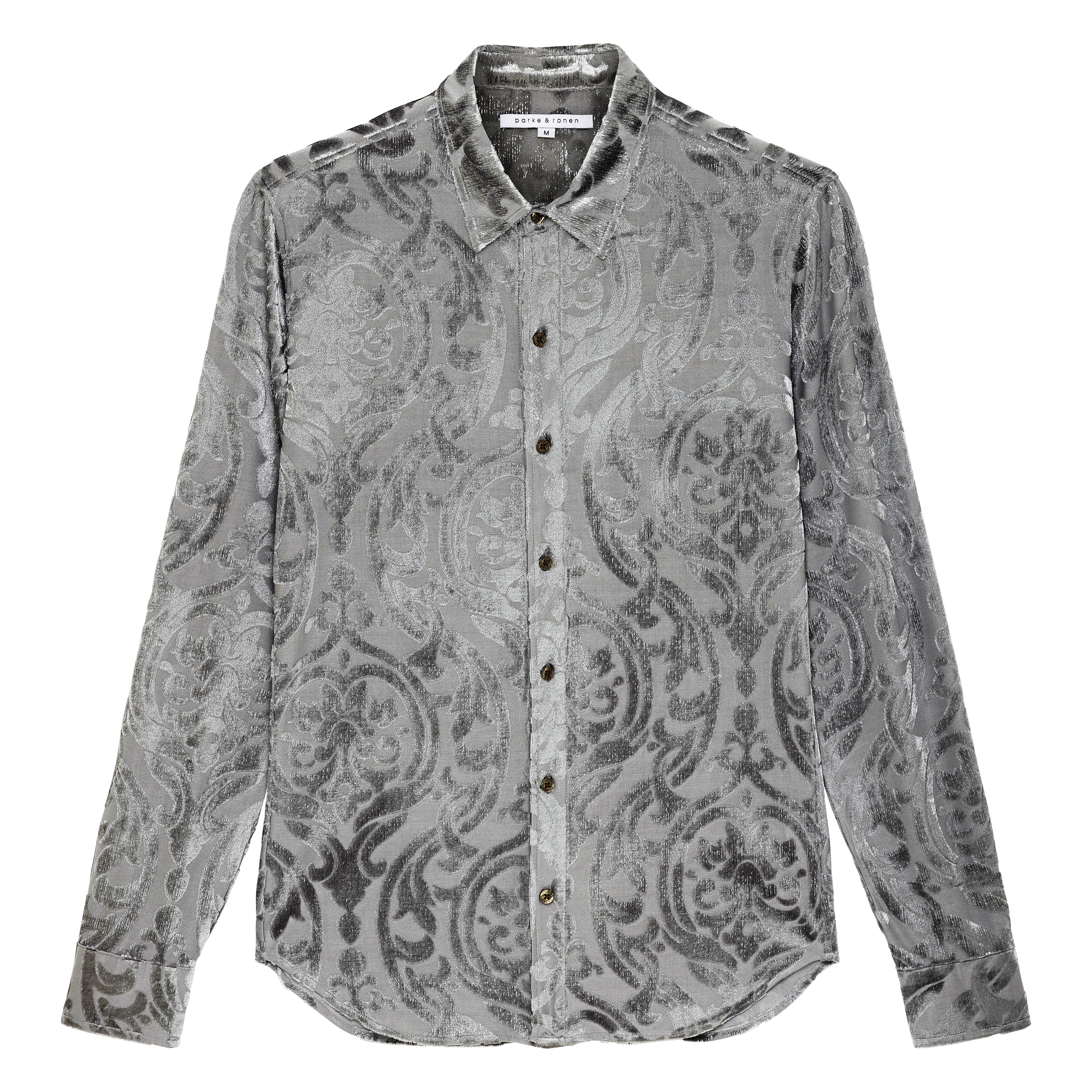 HOLIDAY EXCLUSIVE- Pewter Chambord Cut Velvet Shirt - parke & ronen