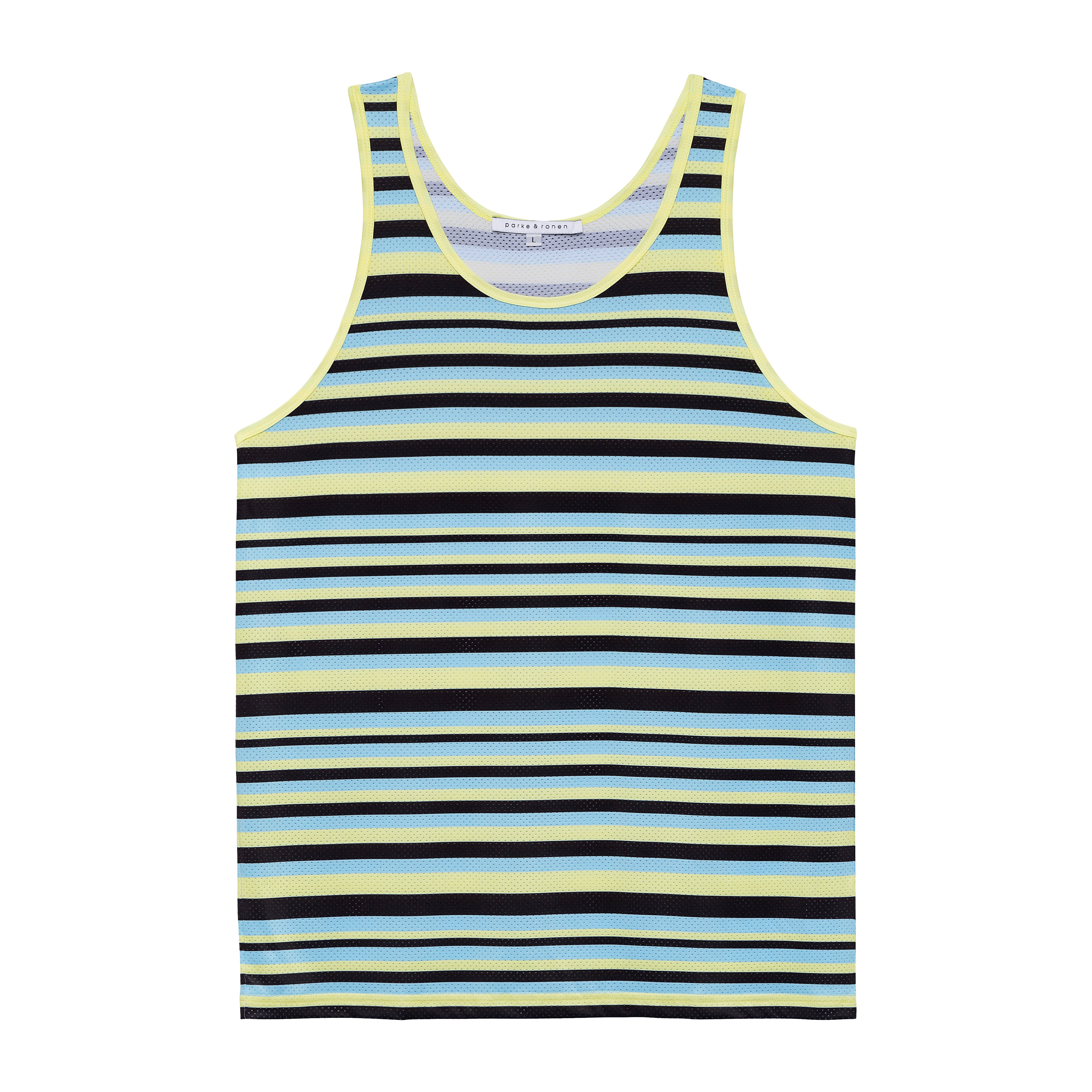 SAVE 70%- Big Top Stripe Black/Canary Printed Mesh Tank Top