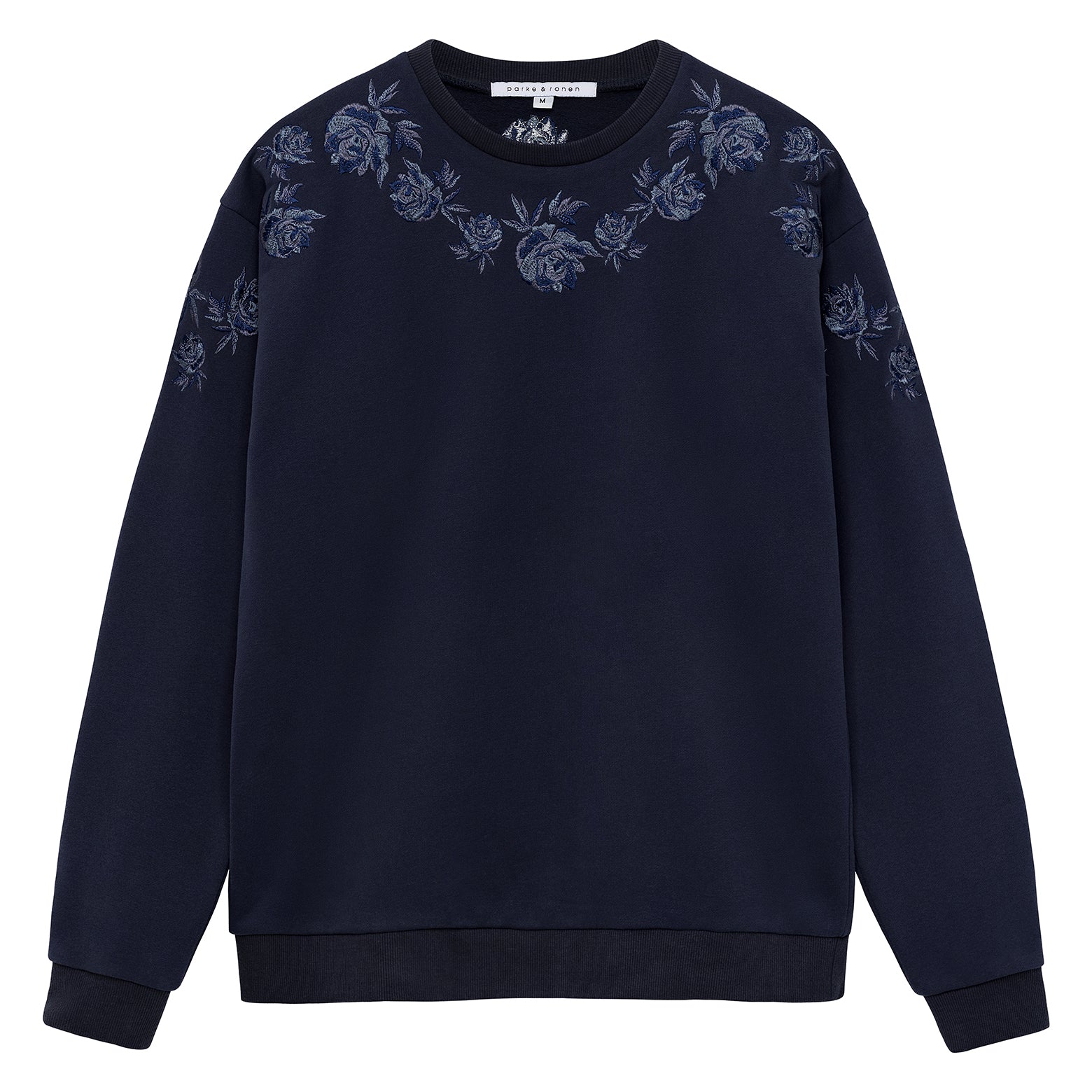 SAVE 70%- Marine Blue Bouquet Embroidered Sweatshirt - parke & ronen