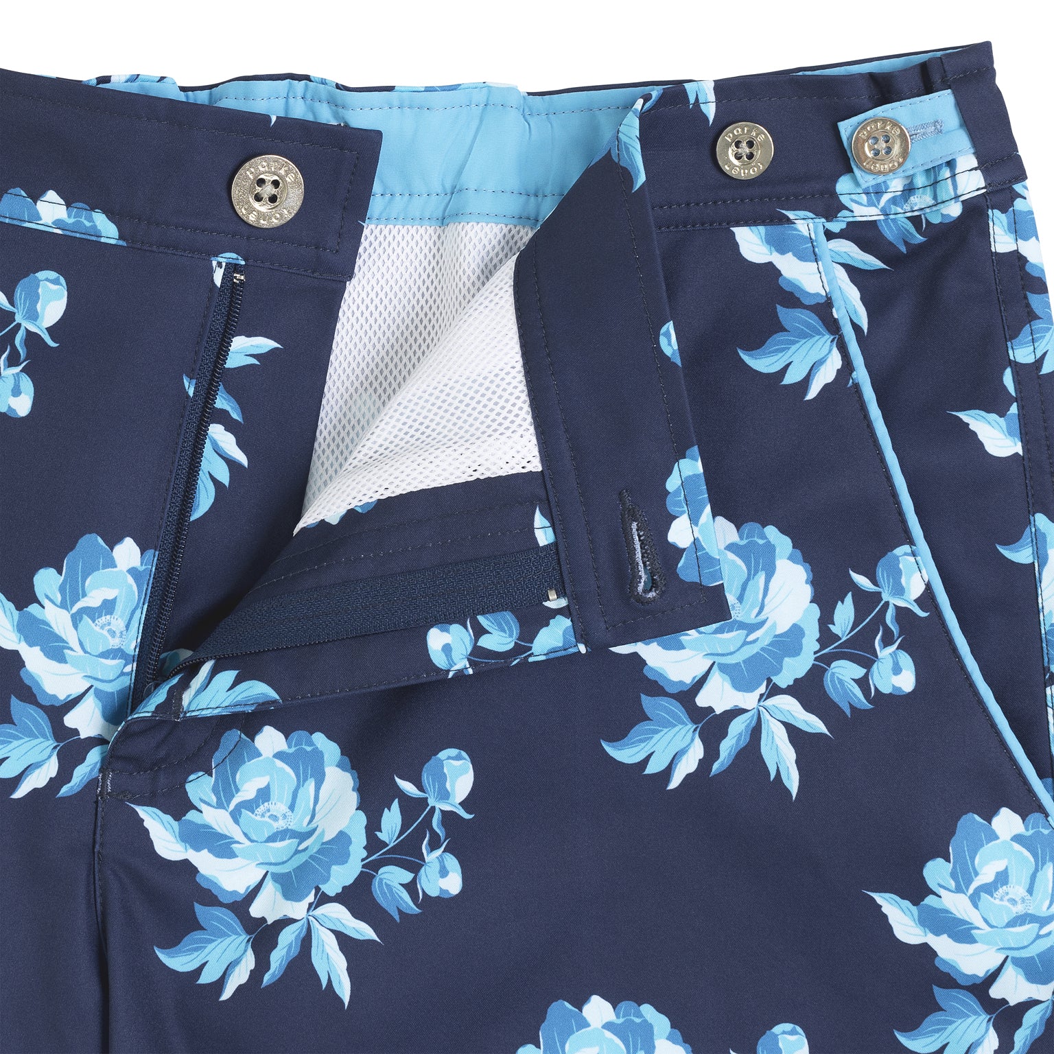SAVE 70%- Super Blue Peonies Print 6" Catalonia Stretch - parke & ronen