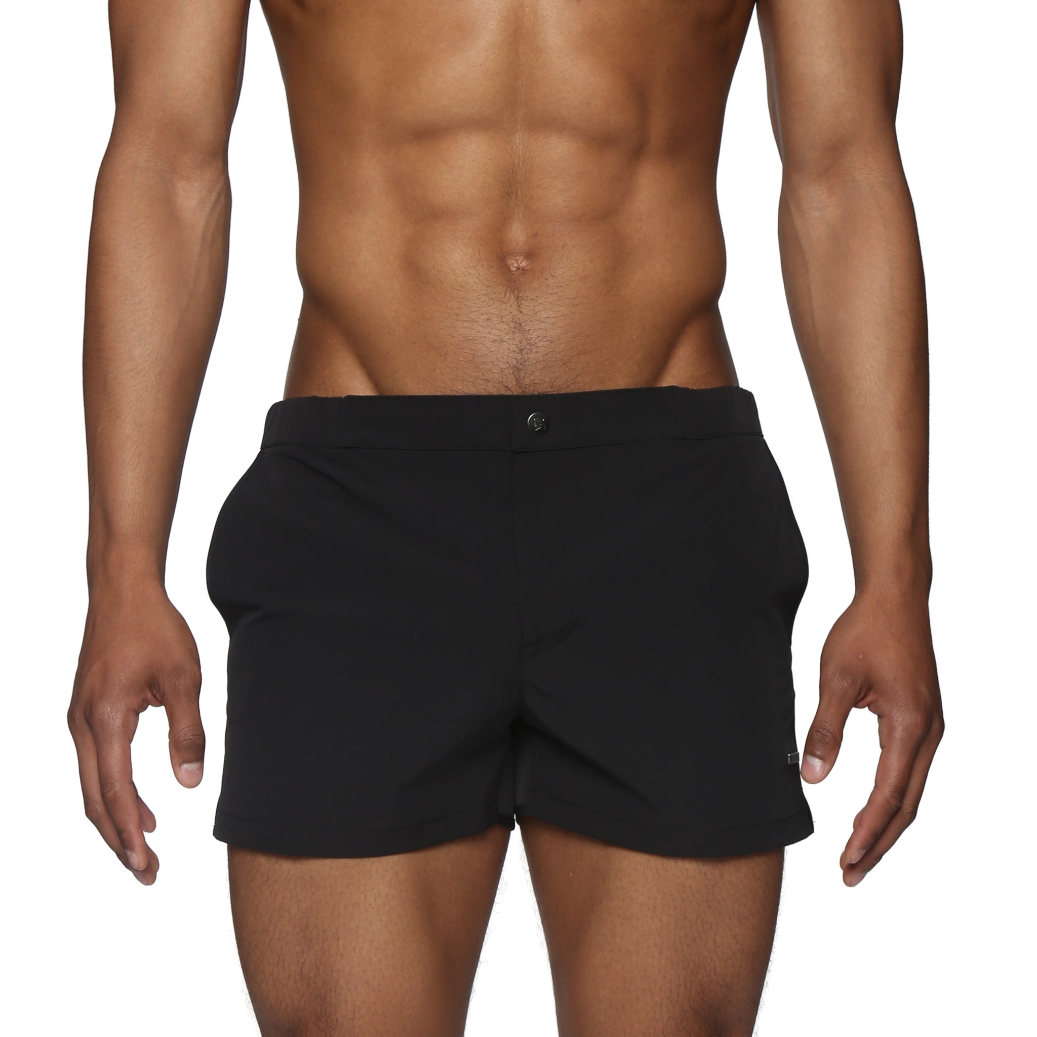 Black 2" Angeleno Solid Stretch Swim Trunk - Parke & Ronen