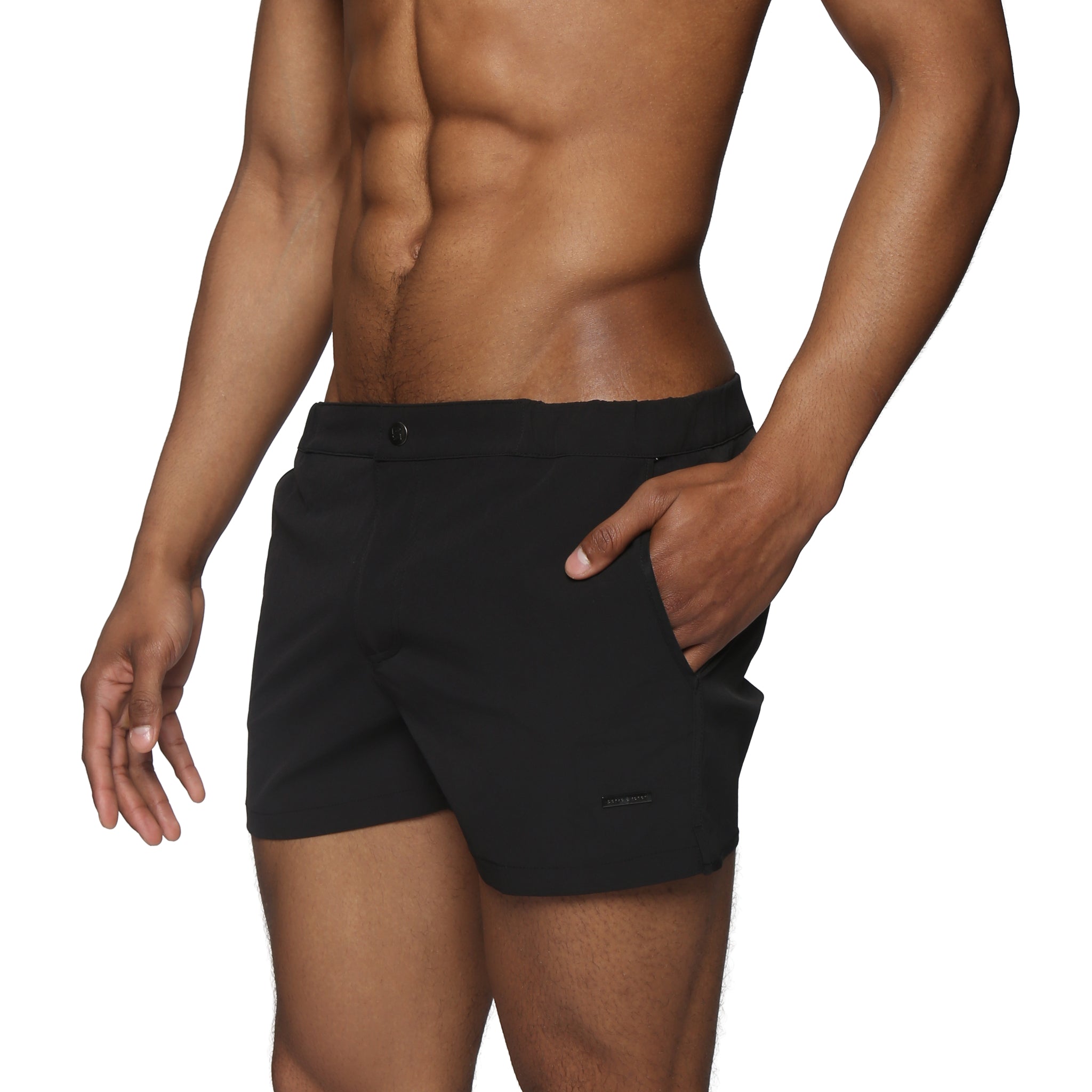 Black 2" Angeleno Solid Stretch Swim Trunk - Parke & Ronen