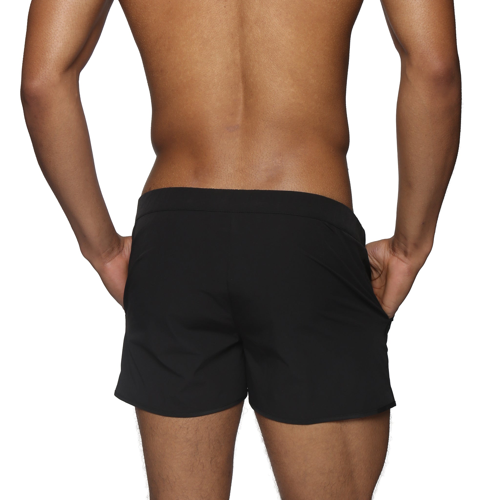 Black 2" Angeleno Solid Stretch Swim Trunk - Parke & Ronen