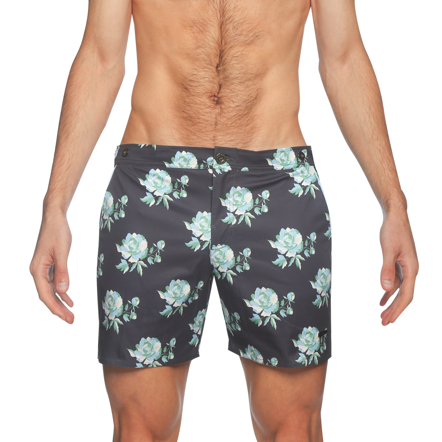 SAVE 70%- Cool Grey Peonies Print 6" Catalonia Stretch - parke & ronen