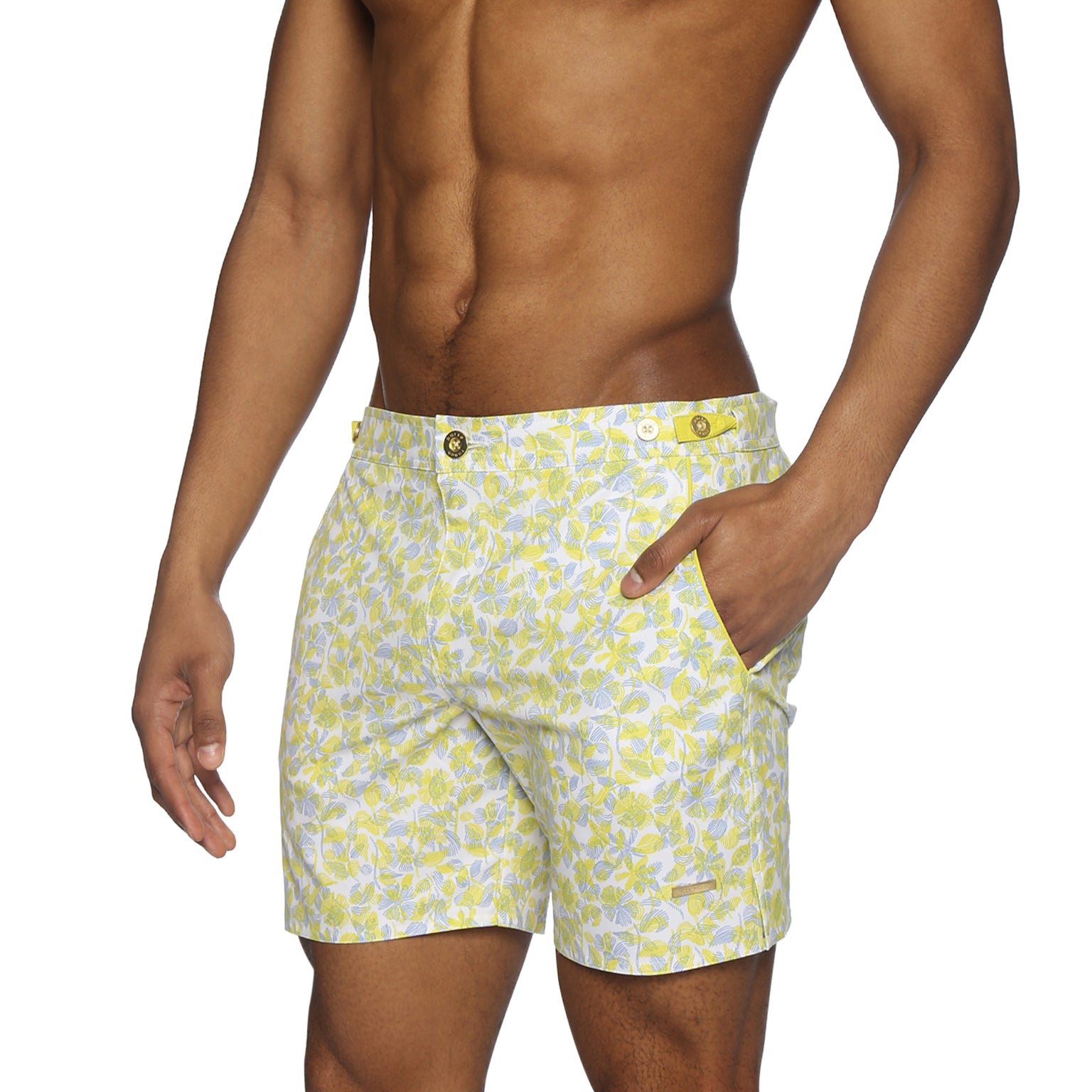 Lemon Havana Leaf Print 6" Catalonia Stretch