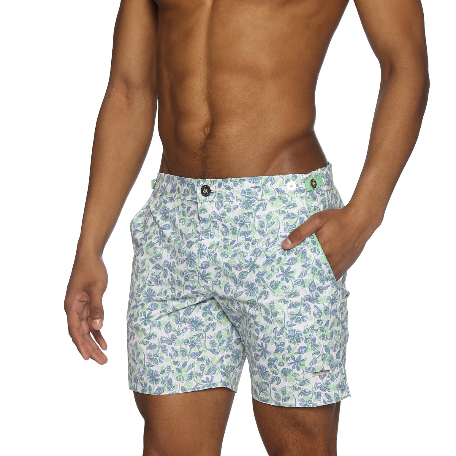 Lime Havana Leaf Print 6" Catalonia Stretch