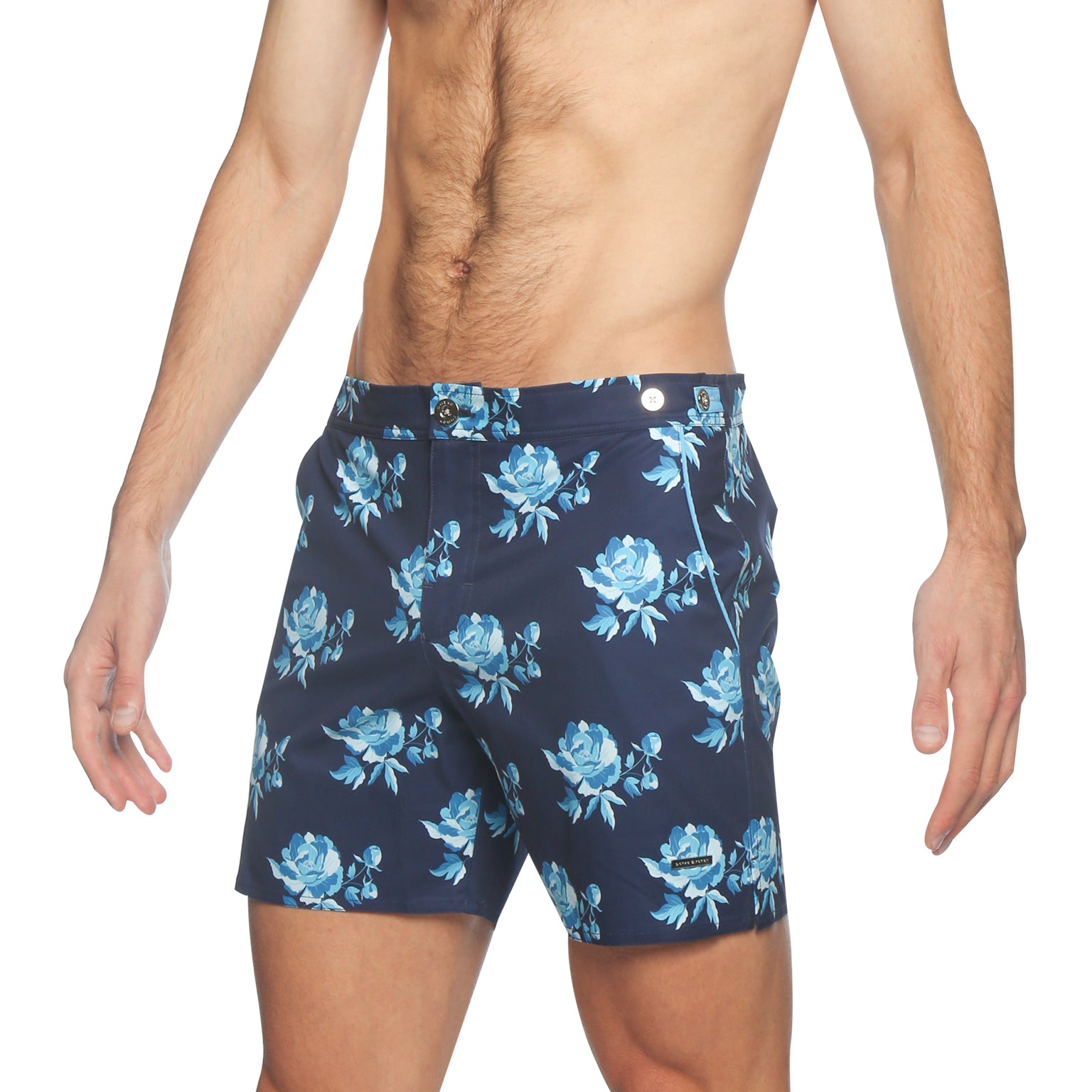 SAVE 70%- Super Blue Peonies Print 6" Catalonia Stretch - parke & ronen