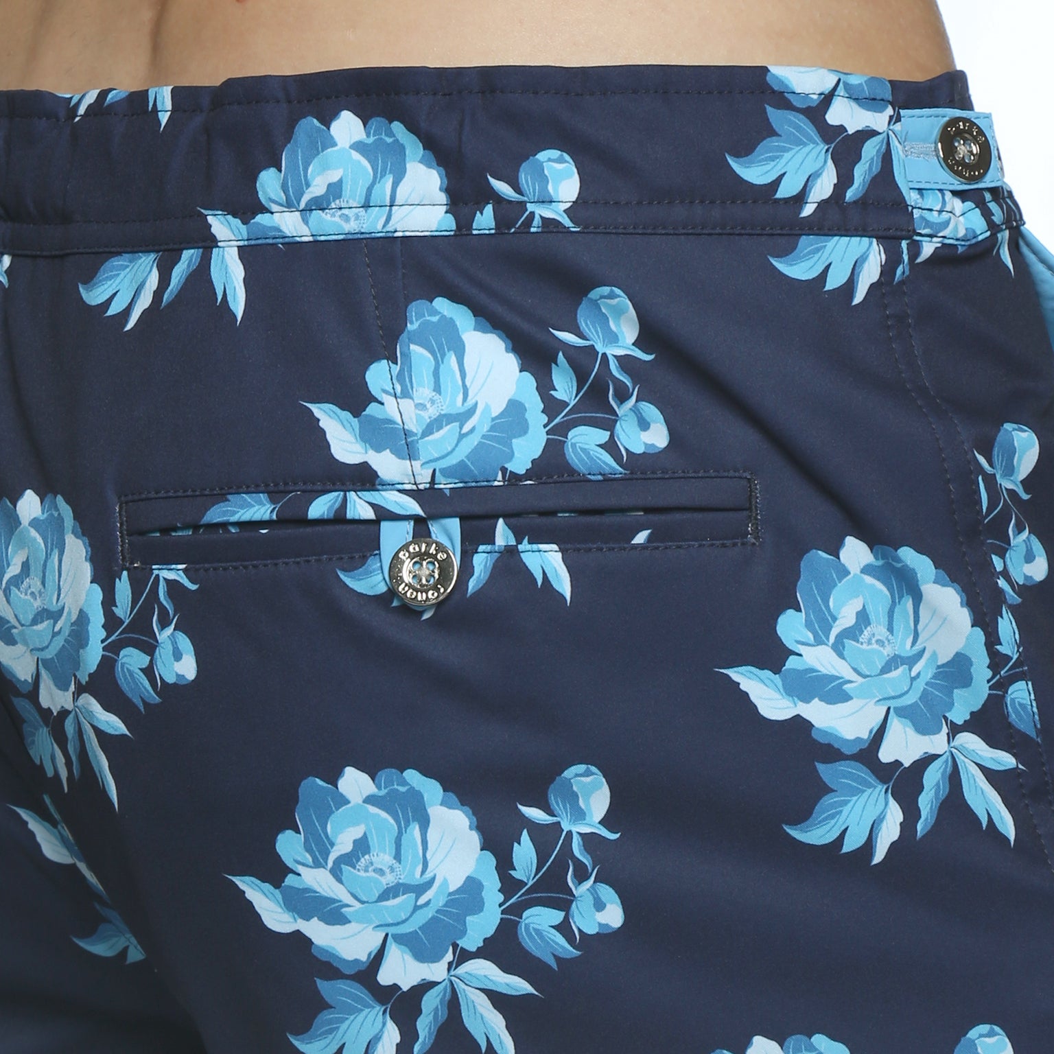 SAVE 70%- Super Blue Peonies Print 6" Catalonia Stretch - parke & ronen