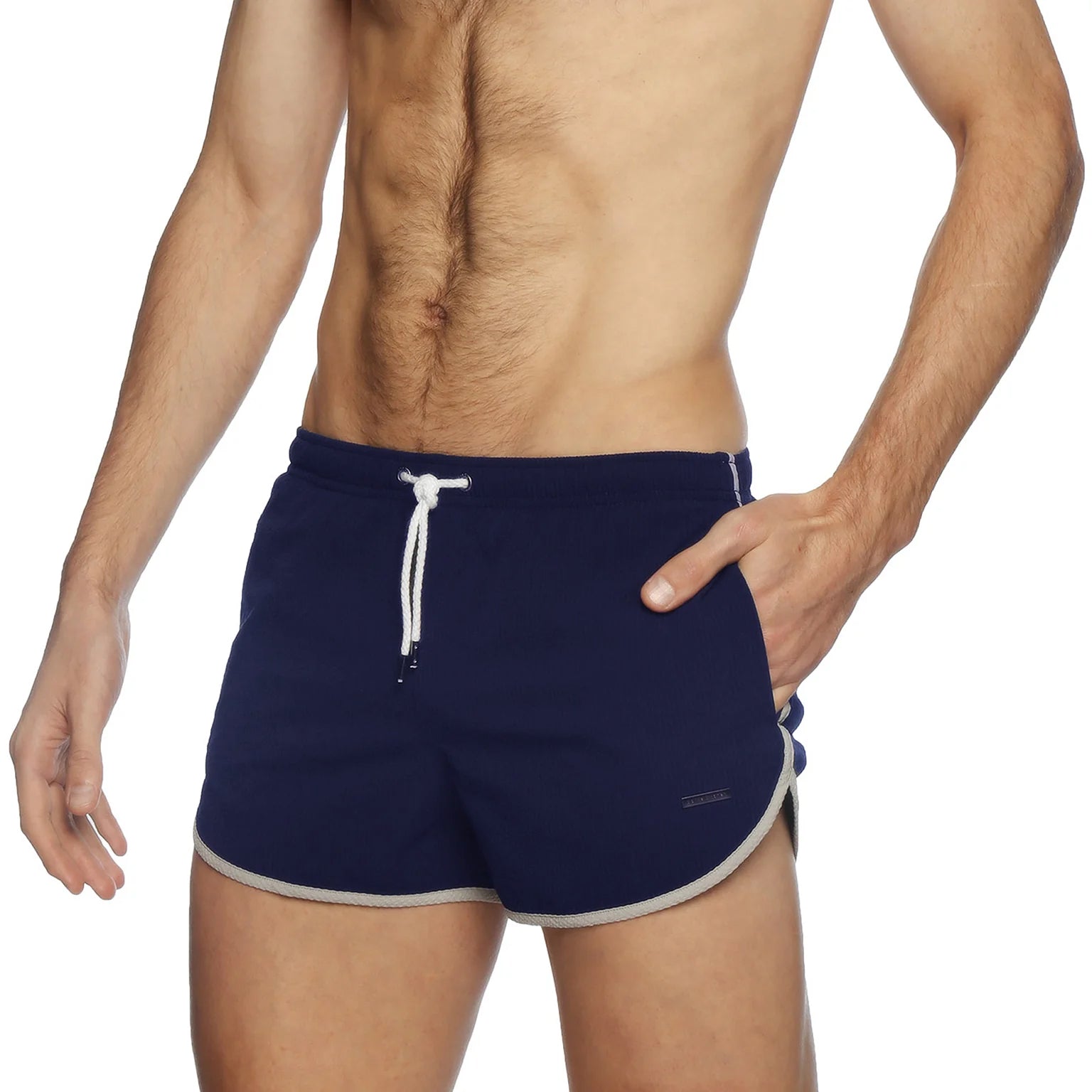 SAVE 70%- Navy Seersucker Runner Swim Short - parke & ronen