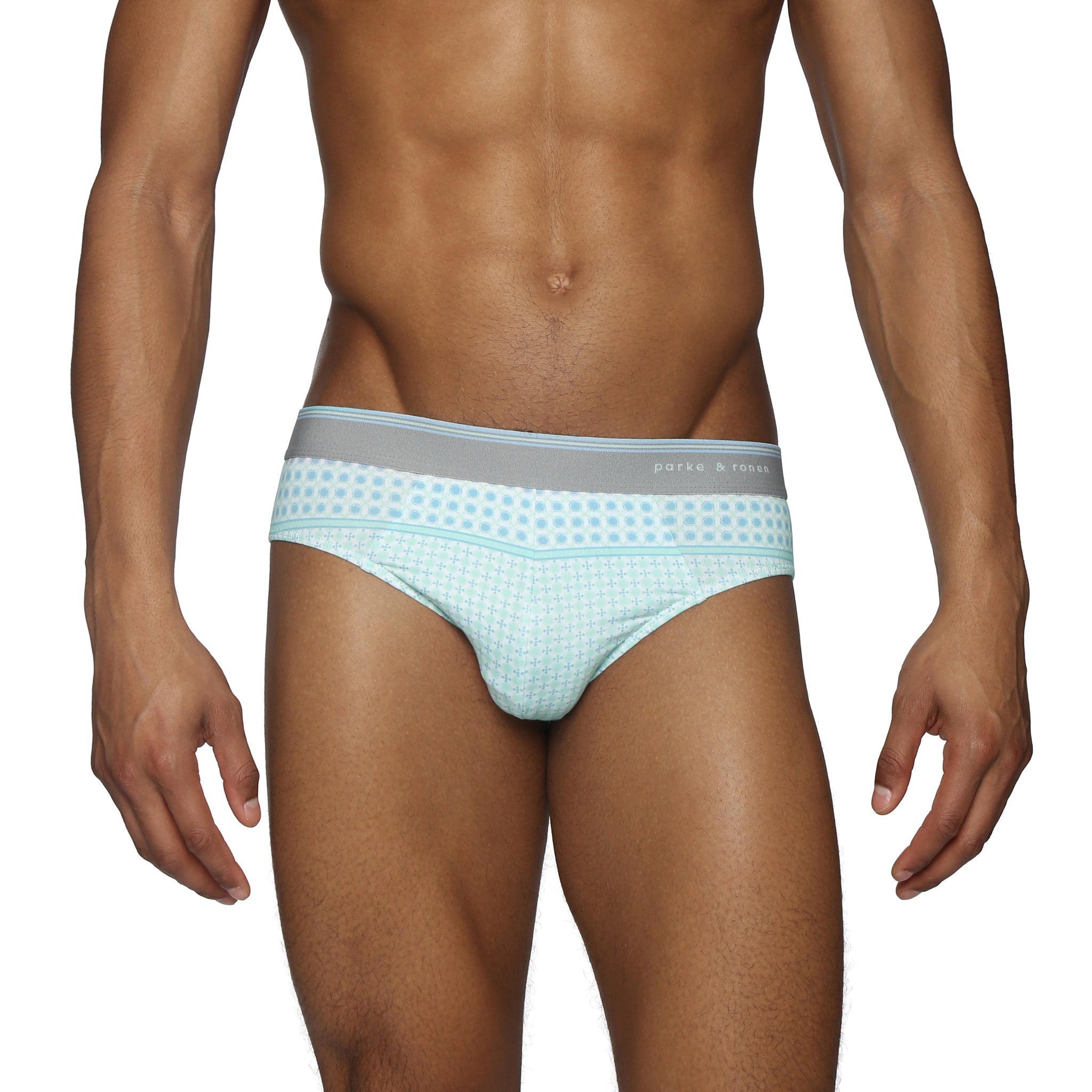 Aqua Lattice Printed Low Rise Brief - Parke & Ronen