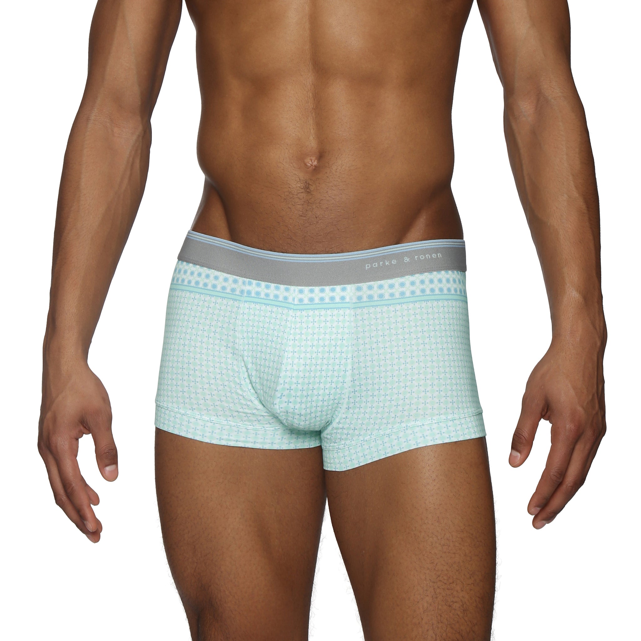 Aqua Lattice Printed Low Rise Trunk - Parke & Ronen