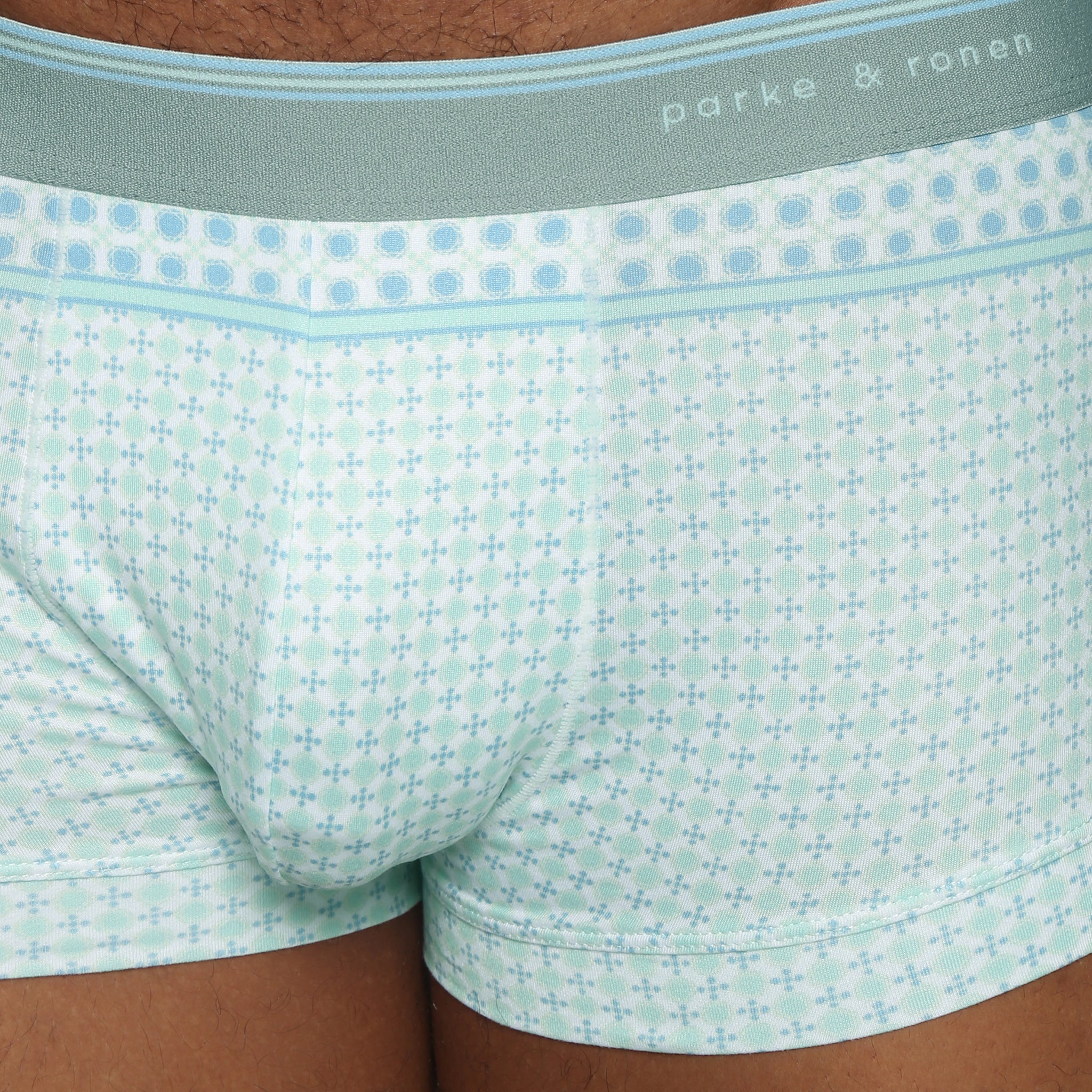 Aqua Lattice Printed Low Rise Trunk - Parke & Ronen