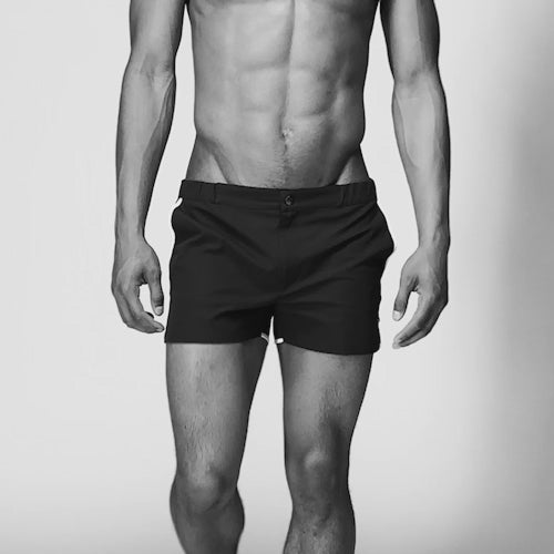 Black 2" Angeleno Solid Stretch Swim Trunk