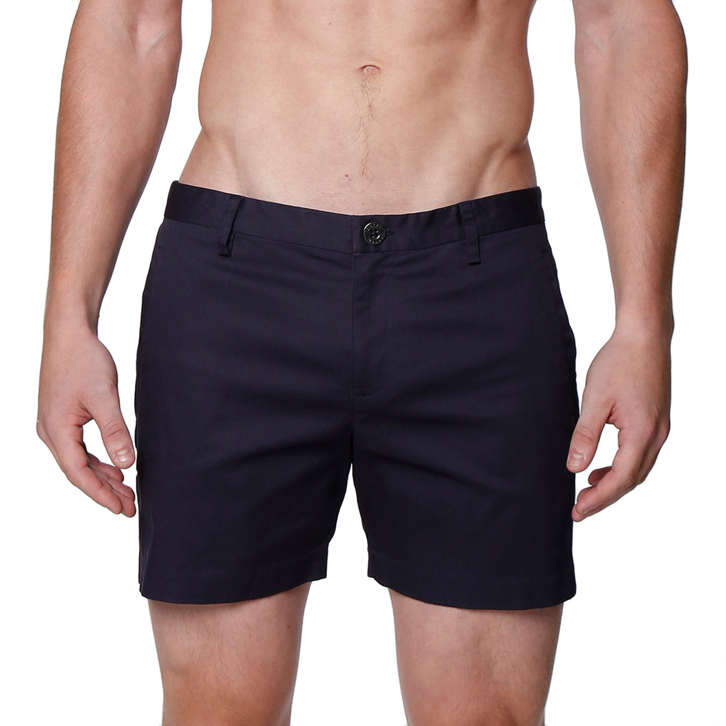 Navy Solid Stretch Holler Shorts - parke & ronen