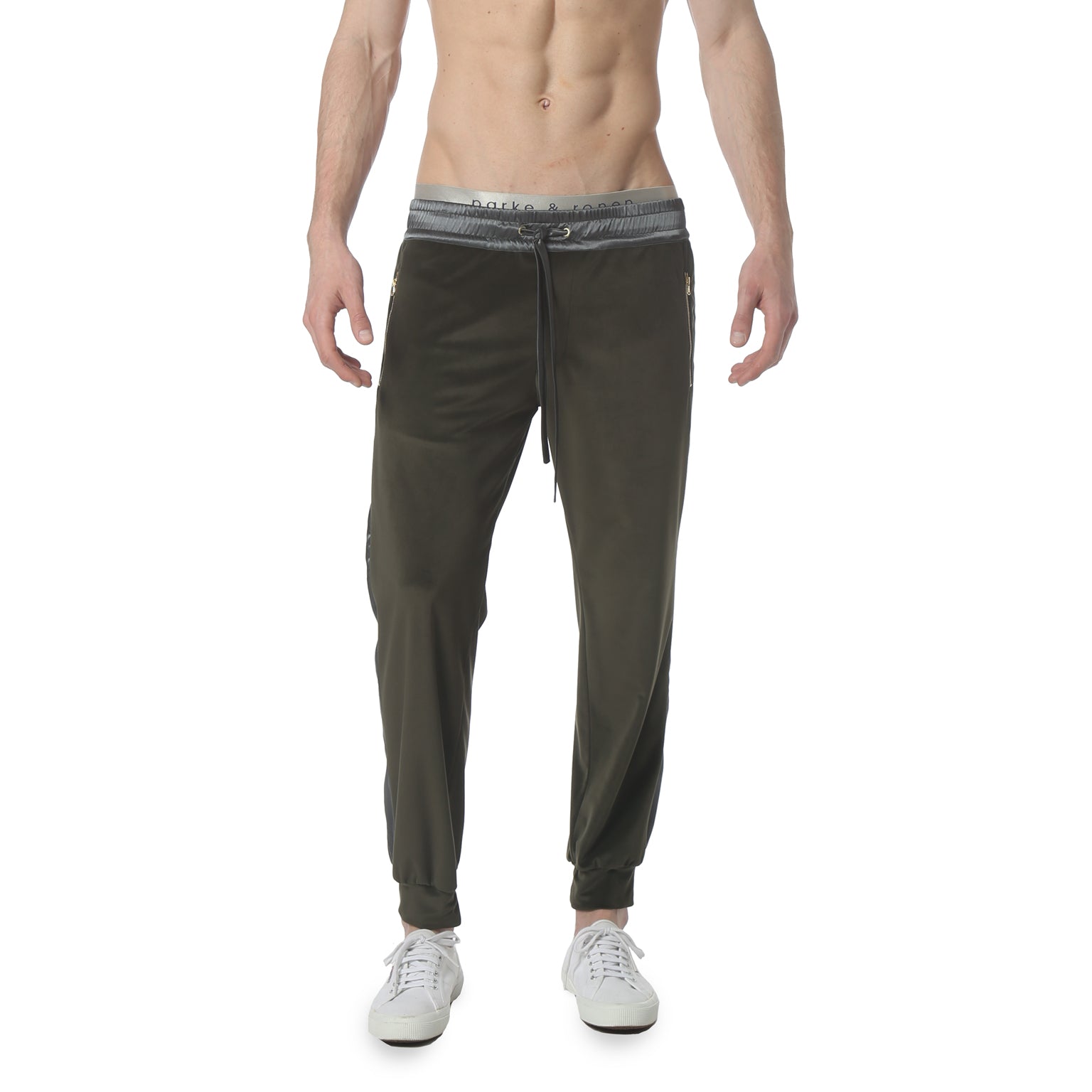 Green Stretch Velvet Freddie Jogger - parke & ronen