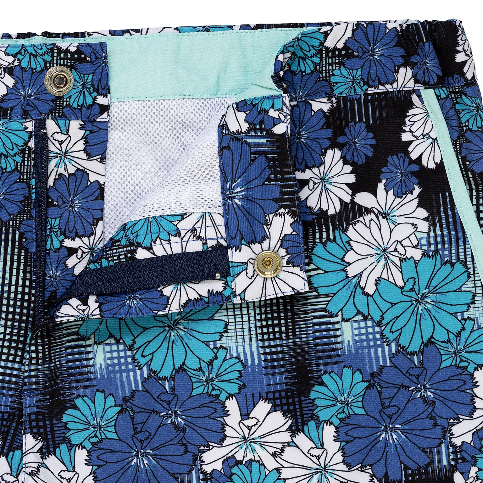 SAVE 70%- Blue Dahlias Print 2" Angeleno Stretch - parke & ronen